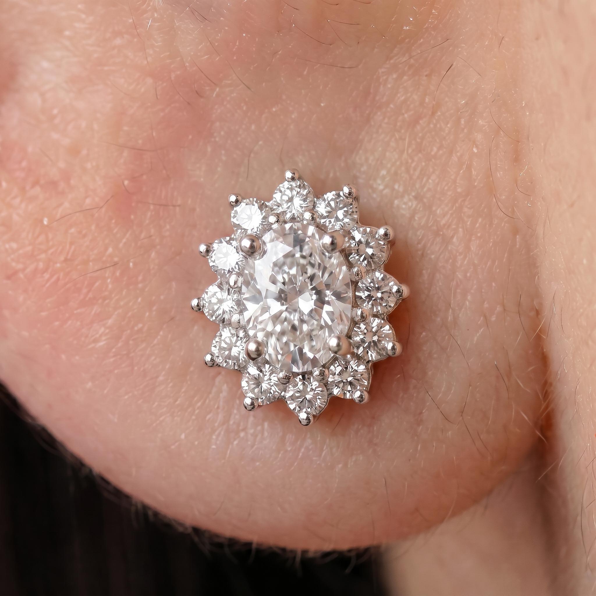 Diamond Cluster Stud Earrings, CZ Halo Studs, Bridal Wedding Earrings, Classic Diamond Alternative
