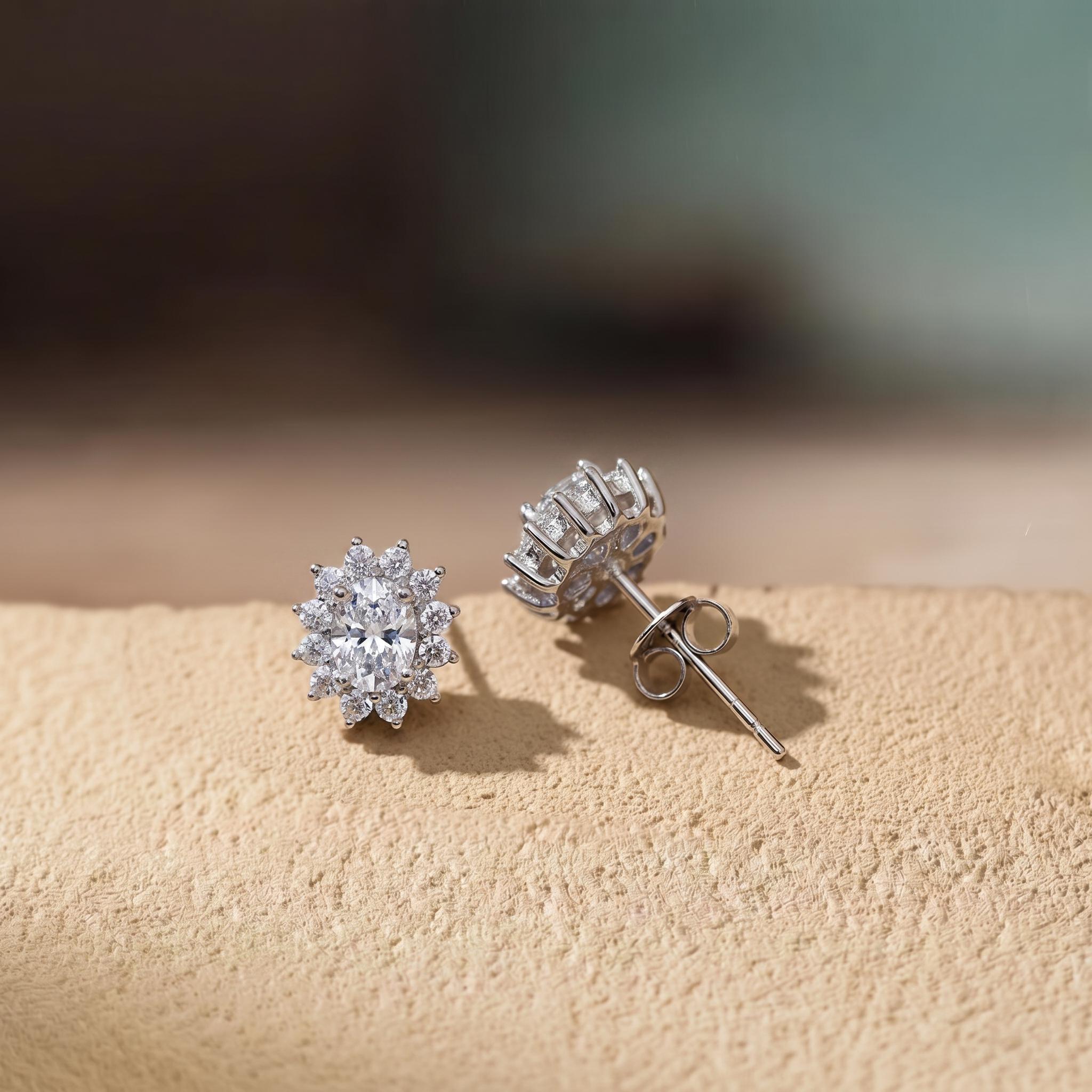 Diamond Cluster Stud Earrings, CZ Halo Studs, Bridal Wedding Earrings, Classic Diamond Alternative