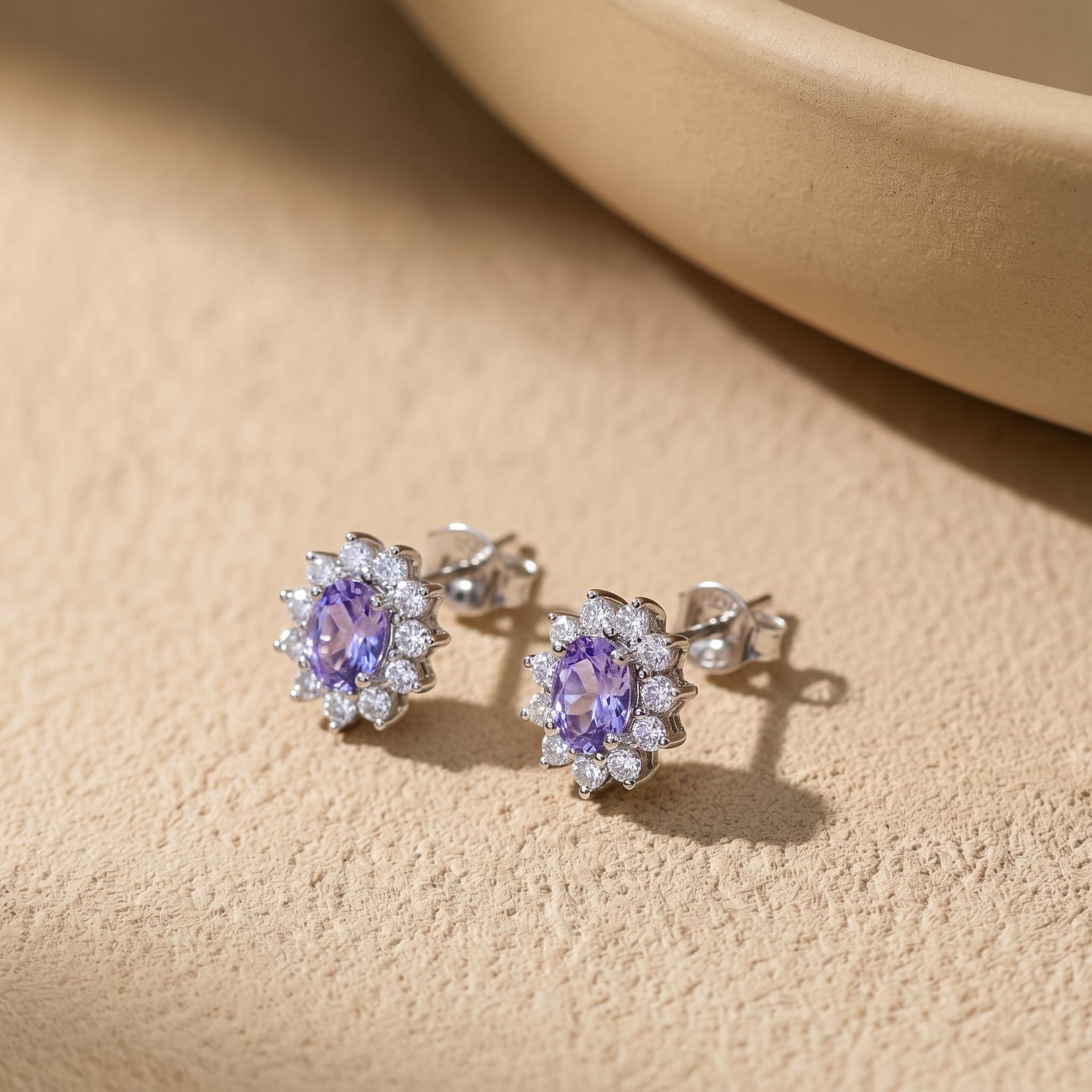 Dainty lavender Halo Stud Earrings for Women, Elegant Purple Gemstone & CZ Cluster Earrings, February Birthstone Gift for Her
