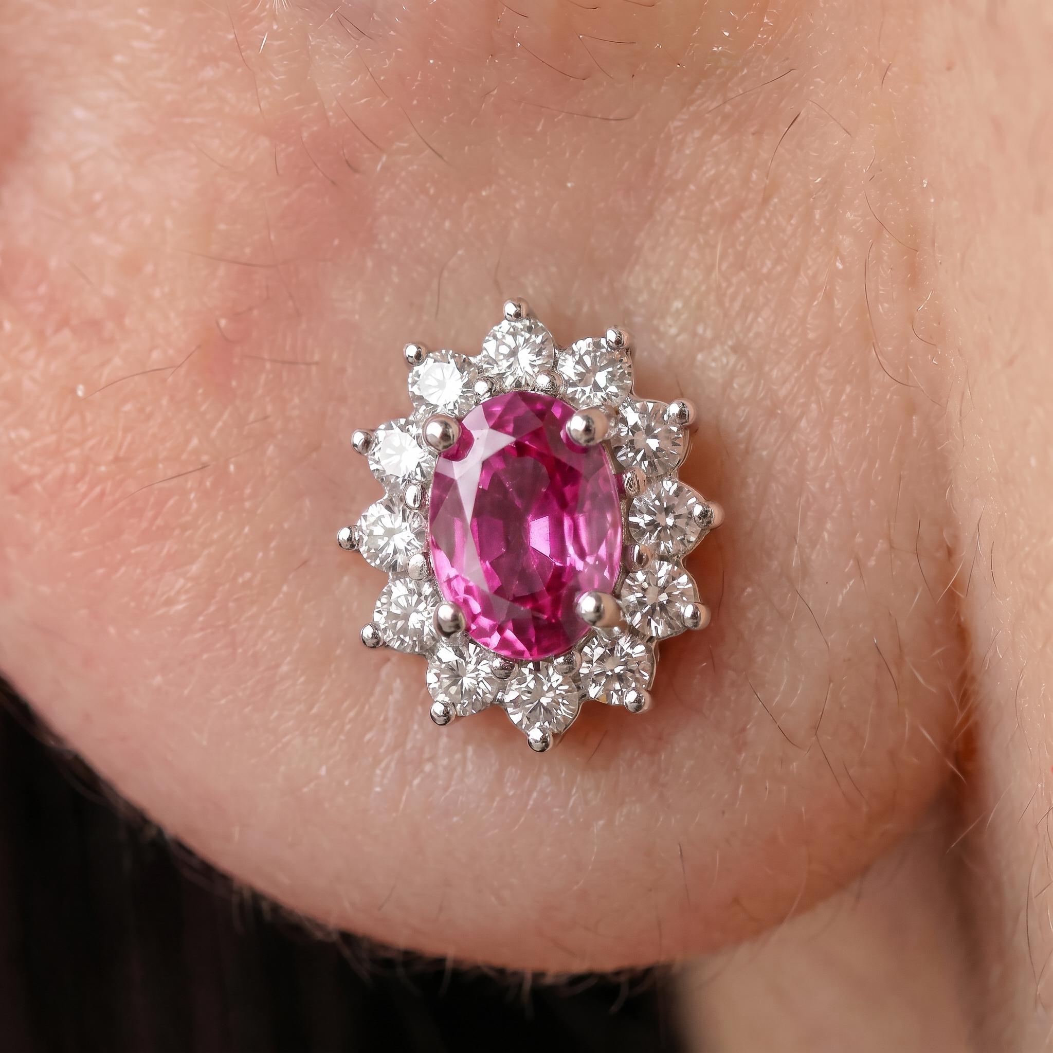 Pink Tourmaline Stud Earrings, CZ Halo Earrings, Oval Pink Gemstone Studs, Romantic Jewelry Gift
