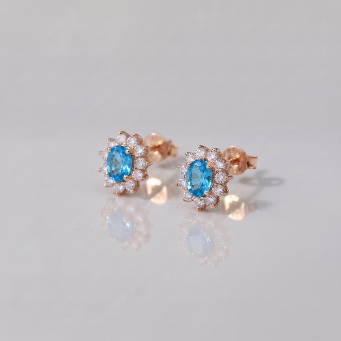 Dainty Blue Topaz Halo Stud Earrings | Floral December Birthstone Gift for Her | Elegant Everyday Jewelry