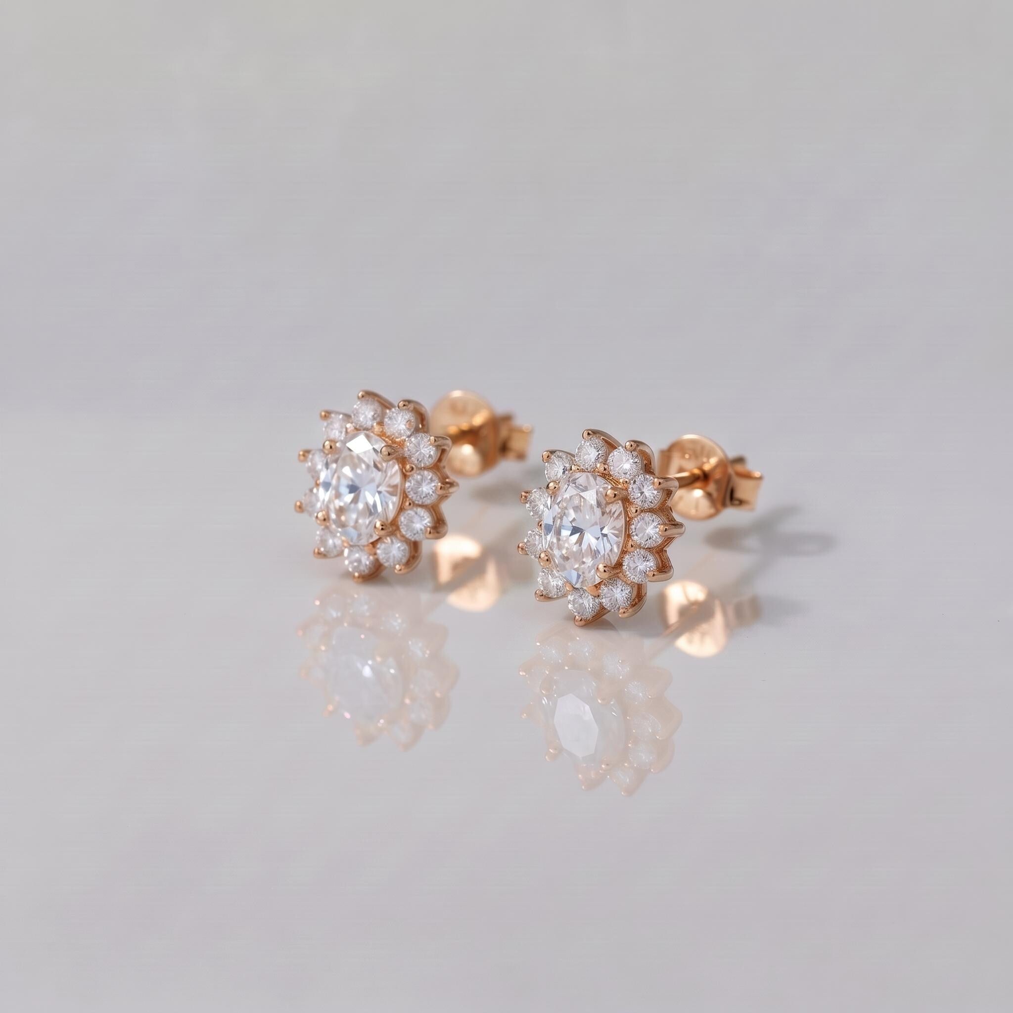 Diamond Cluster Stud Earrings, CZ Halo Studs, Bridal Wedding Earrings, Classic Diamond Alternative