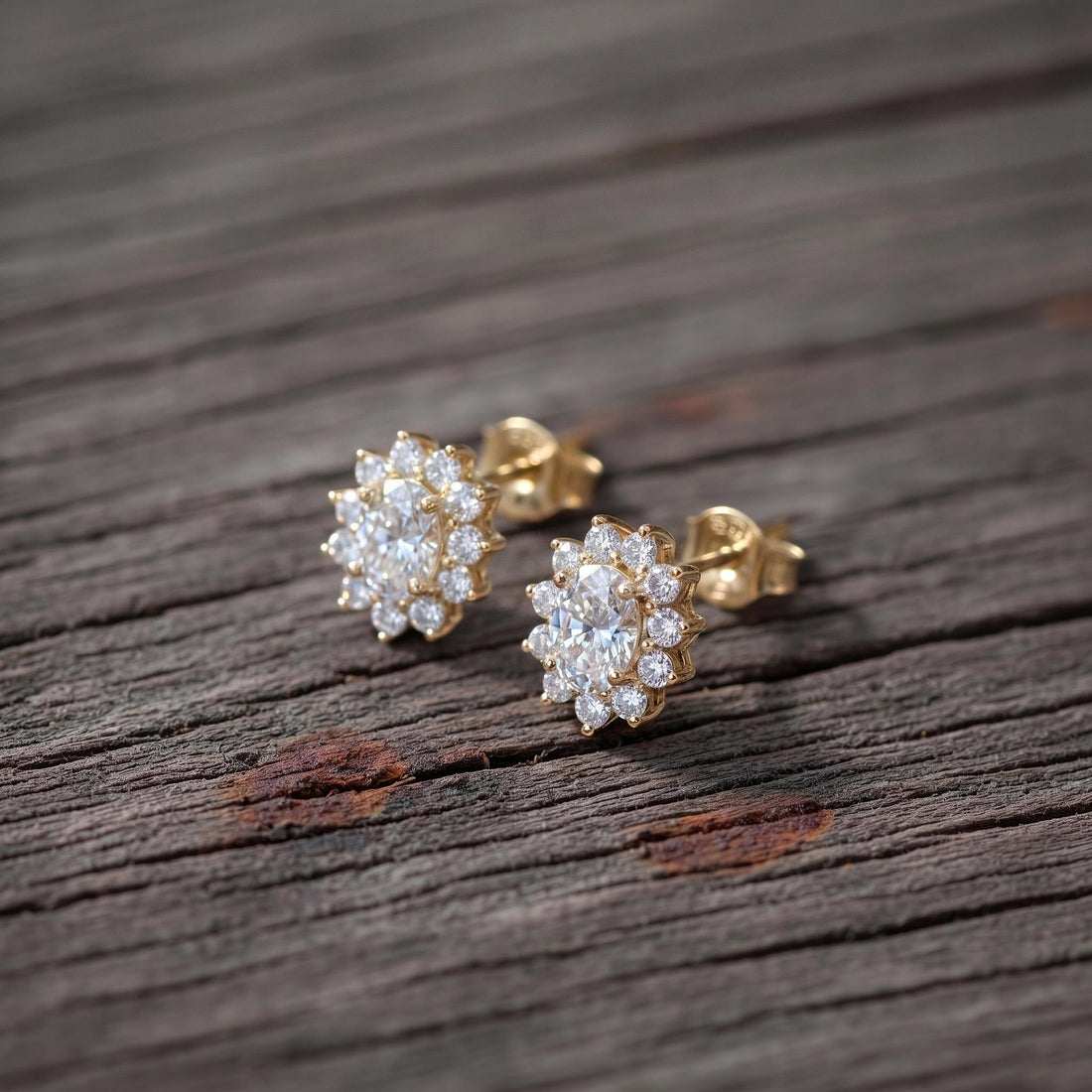 Diamond Cluster Stud Earrings, CZ Halo Studs, Bridal Wedding Earrings, Classic Diamond Alternative