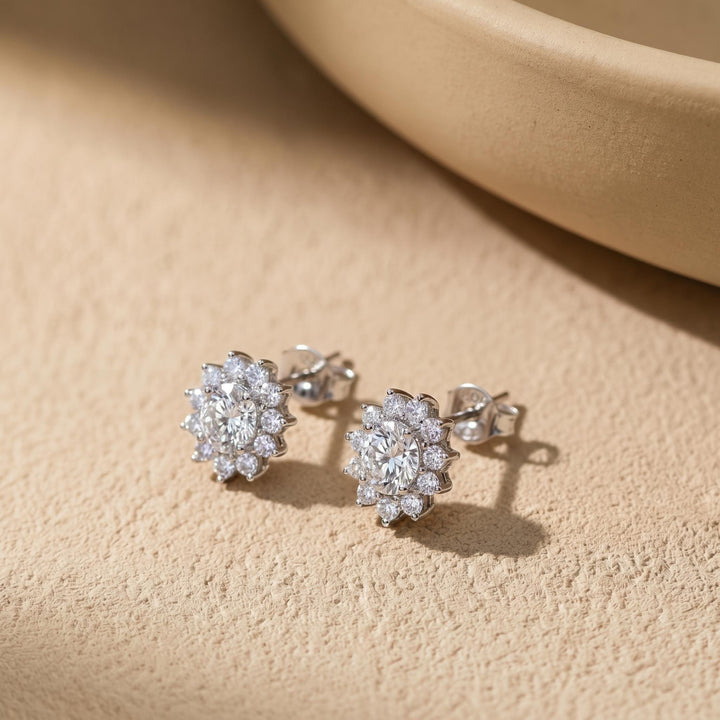 Diamond Cluster Stud Earrings, CZ Halo Studs, Bridal Wedding Earrings, Classic Diamond Alternative