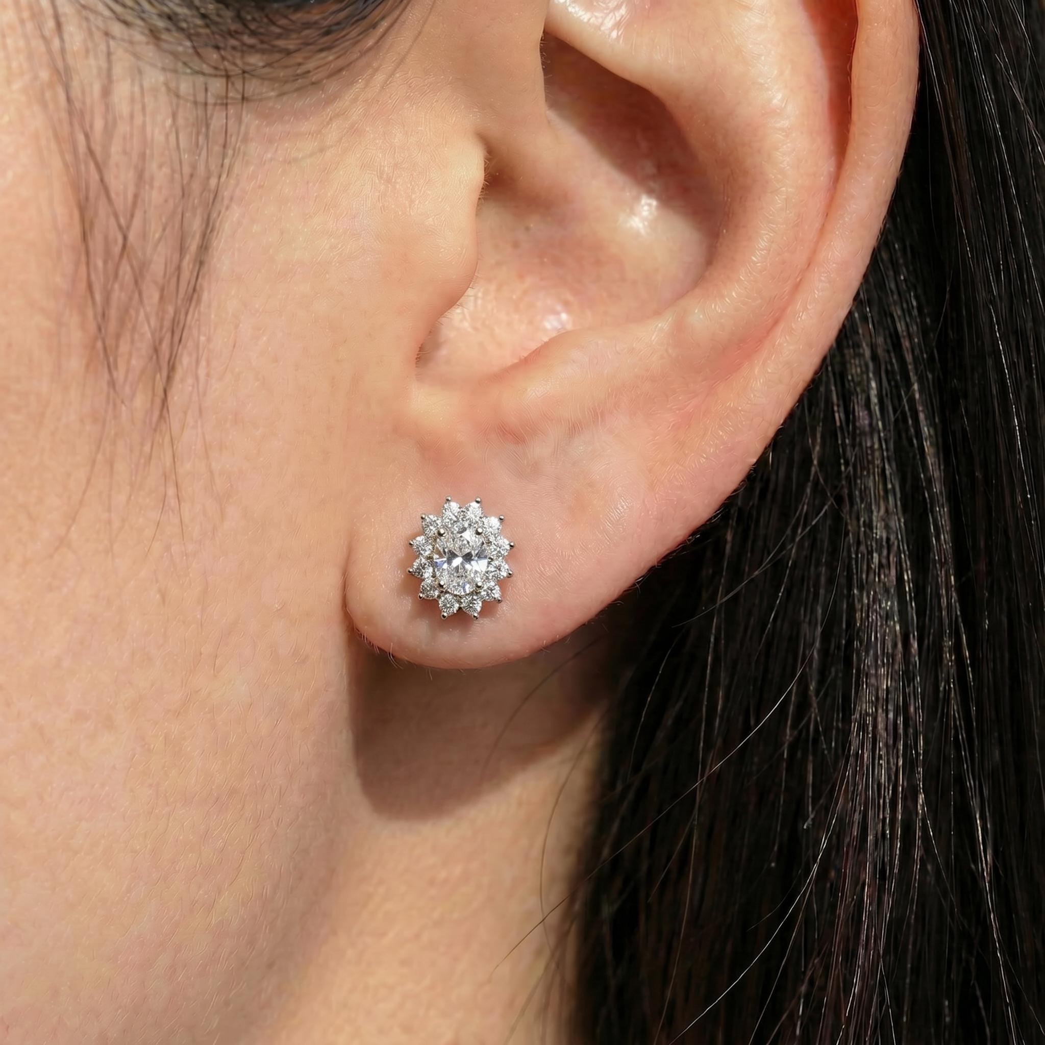 Diamond Cluster Stud Earrings, CZ Halo Studs, Bridal Wedding Earrings, Classic Diamond Alternative