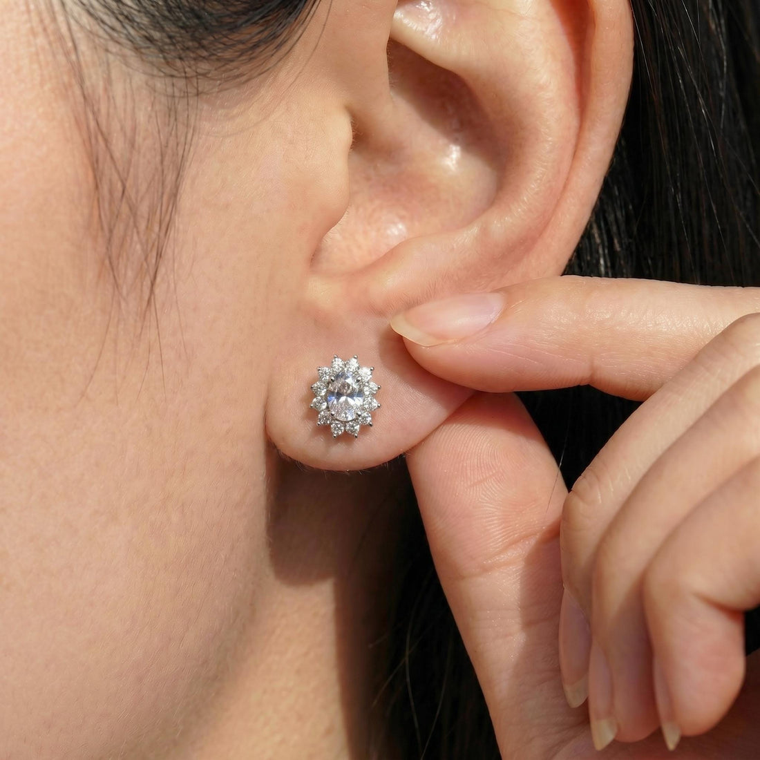 Diamond Cluster Stud Earrings, CZ Halo Studs, Bridal Wedding Earrings, Classic Diamond Alternative