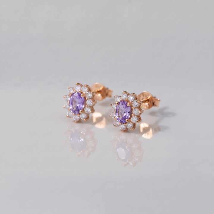 Dainty lavender Halo Stud Earrings for Women, Elegant Purple Gemstone & CZ Cluster Earrings, February Birthstone Gift for Her