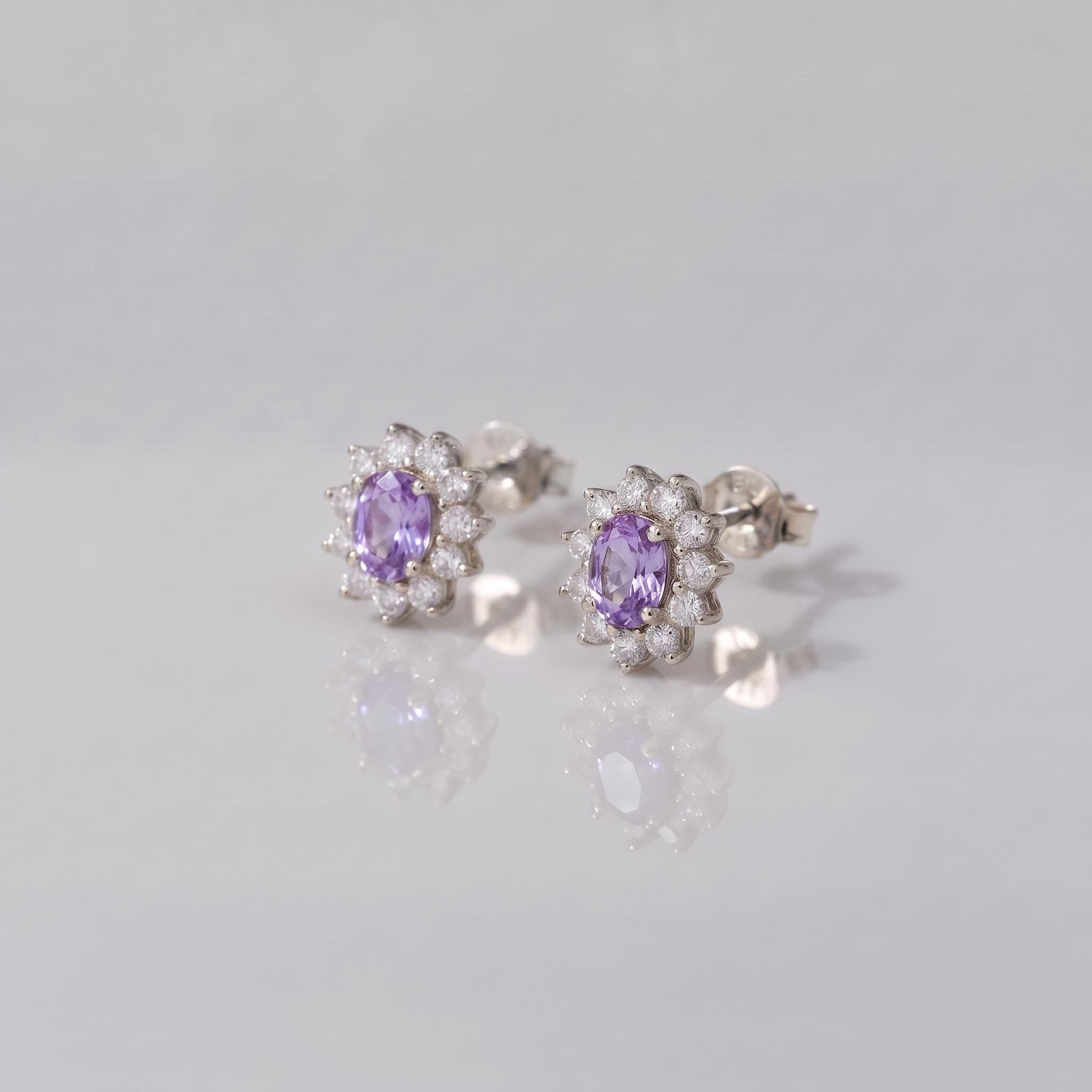 Dainty lavender Halo Stud Earrings for Women, Elegant Purple Gemstone & CZ Cluster Earrings, February Birthstone Gift for Her