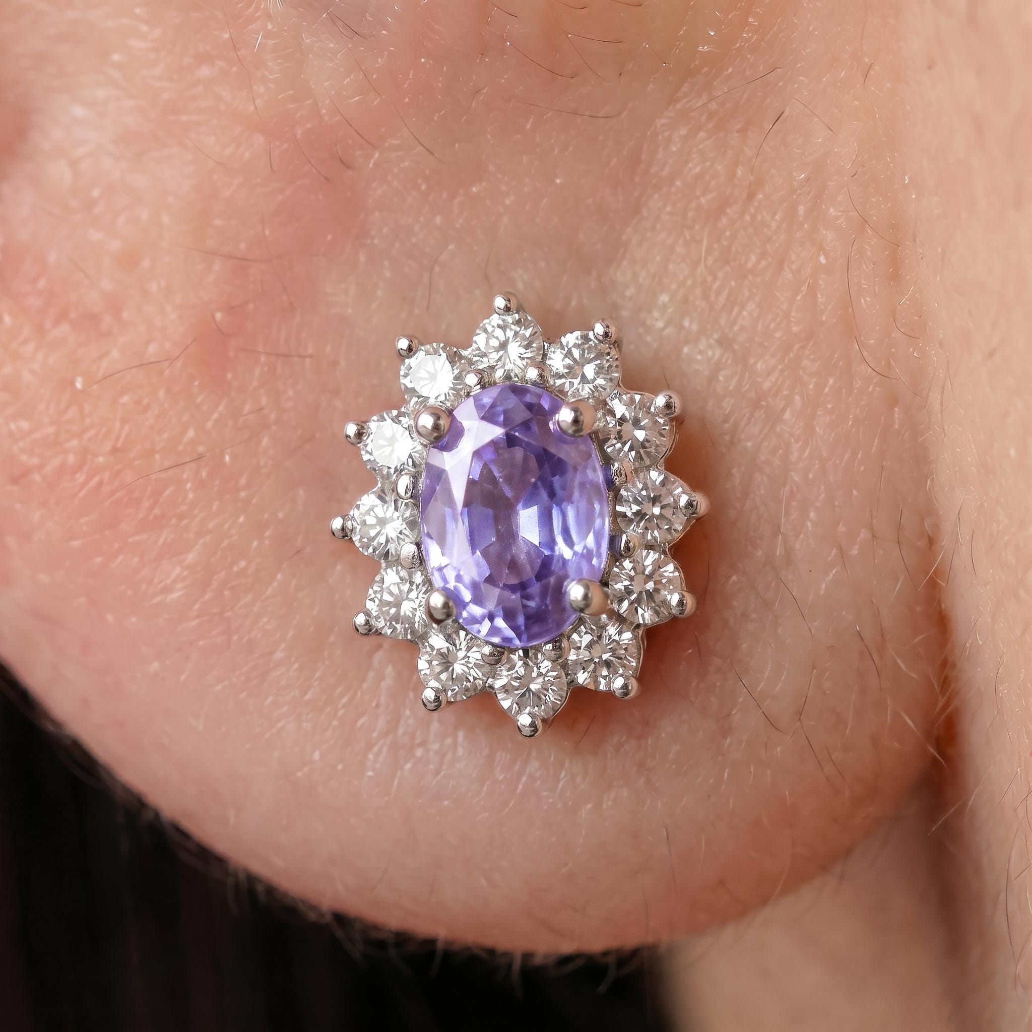Dainty lavender Halo Stud Earrings for Women, Elegant Purple Gemstone & CZ Cluster Earrings, February Birthstone Gift for Her