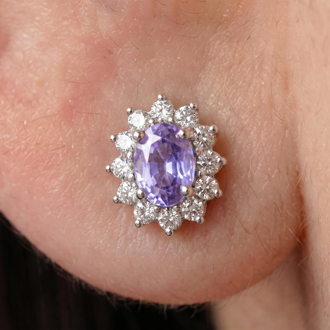 Dainty lavender Halo Stud Earrings for Women, Elegant Purple Gemstone & CZ Cluster Earrings, February Birthstone Gift for Her