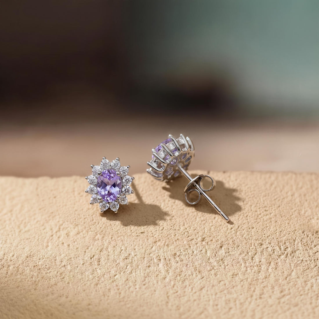 Dainty lavender Halo Stud Earrings for Women, Elegant Purple Gemstone & CZ Cluster Earrings, February Birthstone Gift for Her