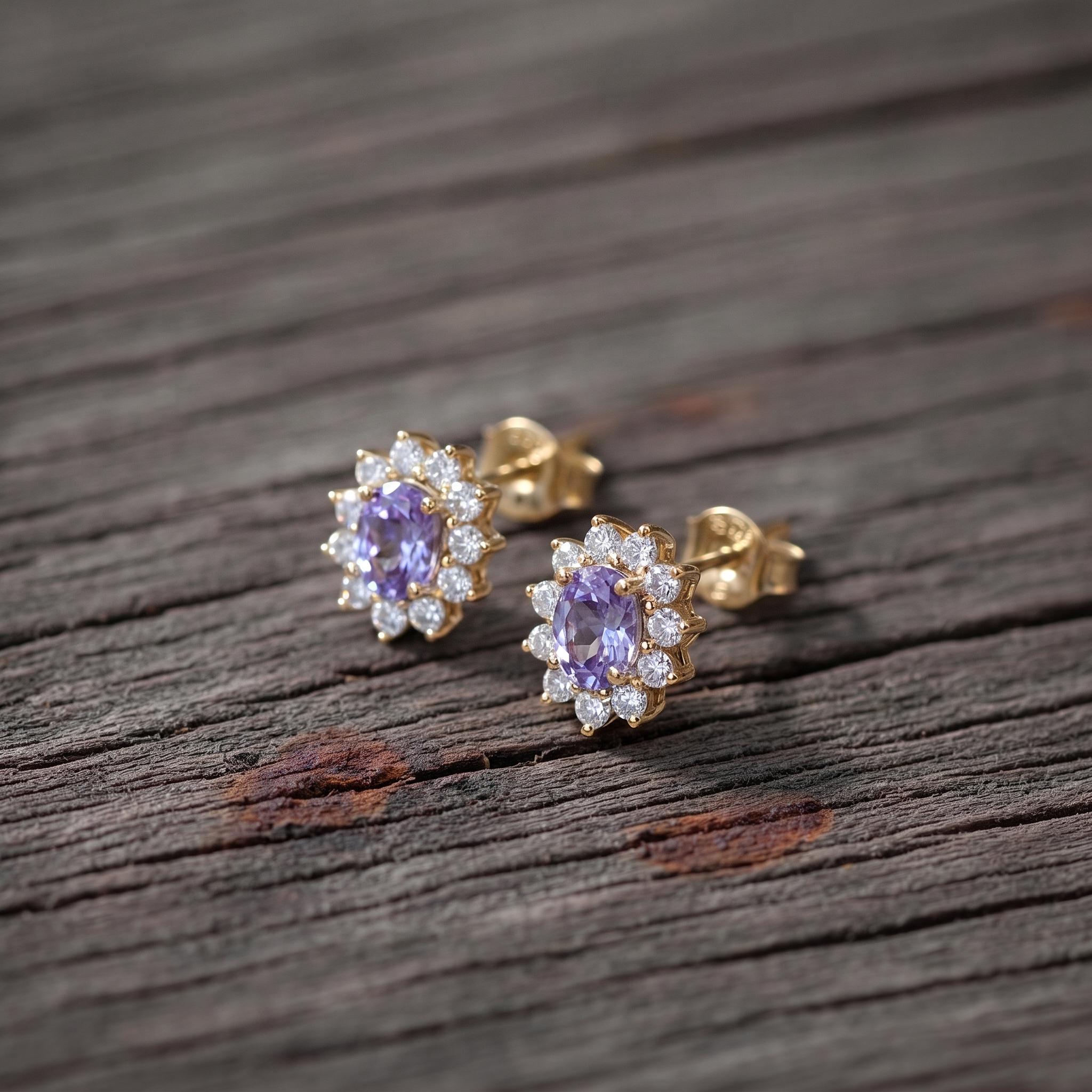 Dainty lavender Halo Stud Earrings for Women, Elegant Purple Gemstone & CZ Cluster Earrings, February Birthstone Gift for Her