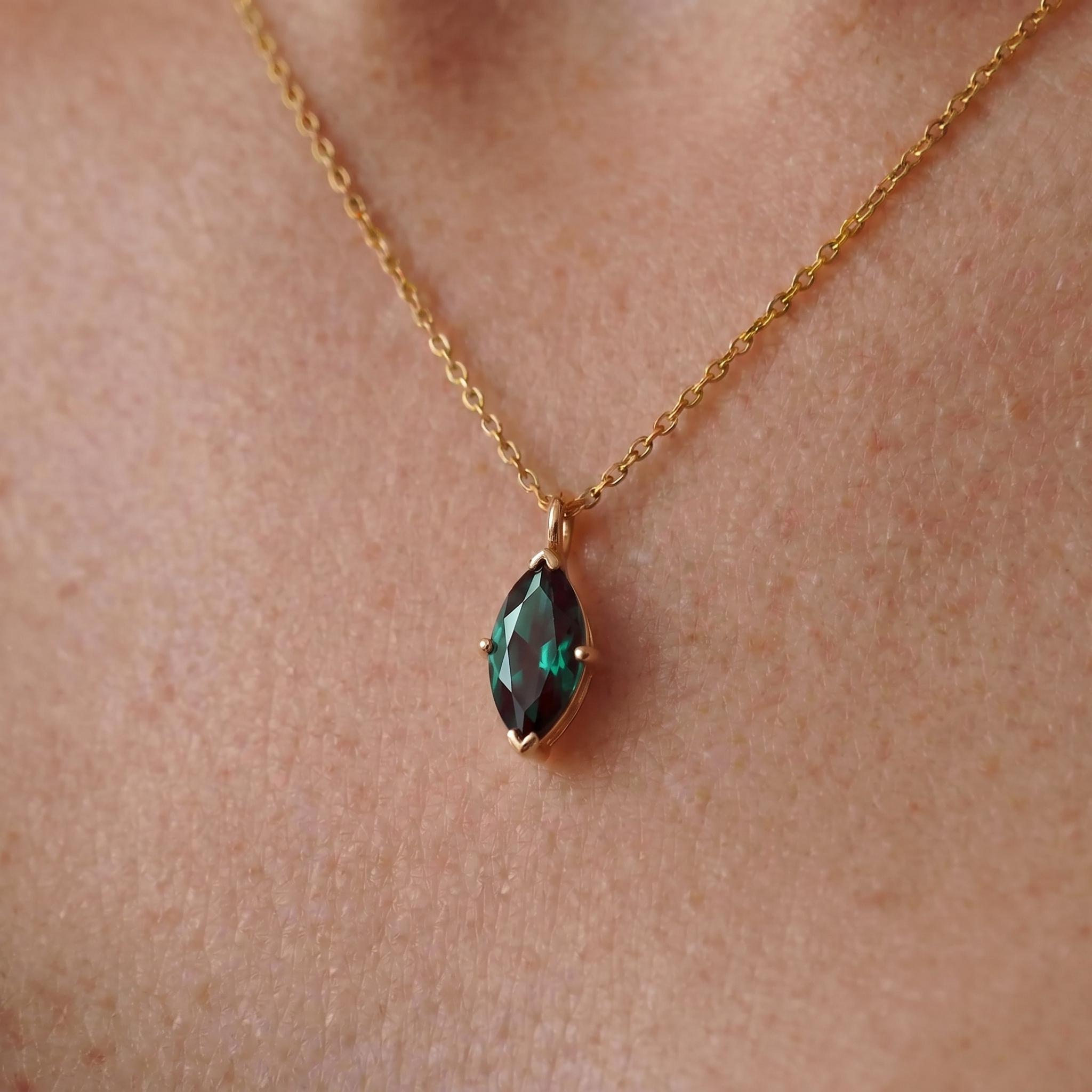 Marquise Alexandrite Necklace | June Birthstone Gift | 14K Gold Color Change Gemstone Pendant | Dainty Unique Gift for Her