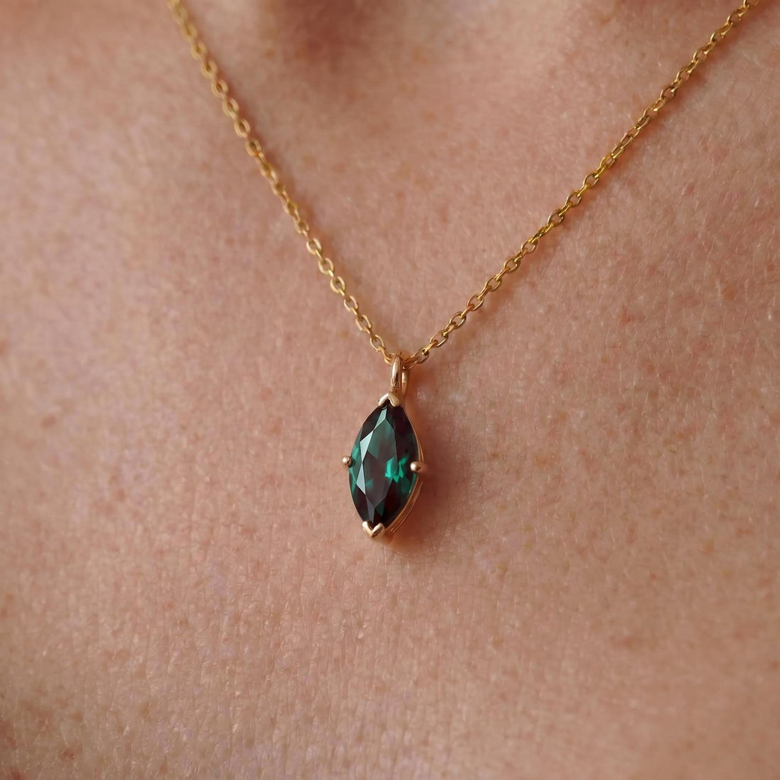 Marquise Alexandrite Necklace | June Birthstone Gift | 14K Gold Color Change Gemstone Pendant | Dainty Unique Gift for Her