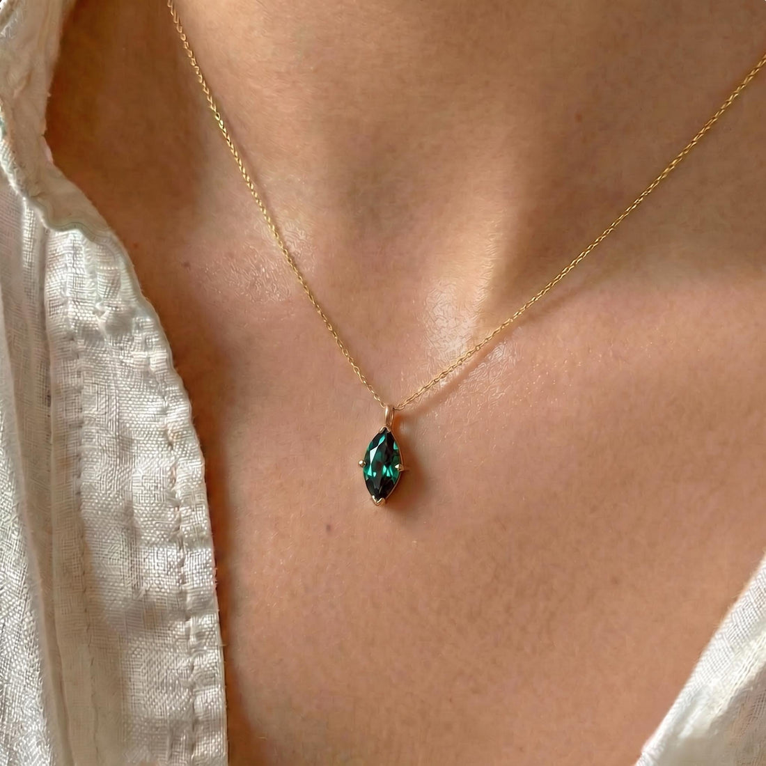 Marquise Alexandrite Necklace | June Birthstone Gift | 14K Gold Color Change Gemstone Pendant | Dainty Unique Gift for Her