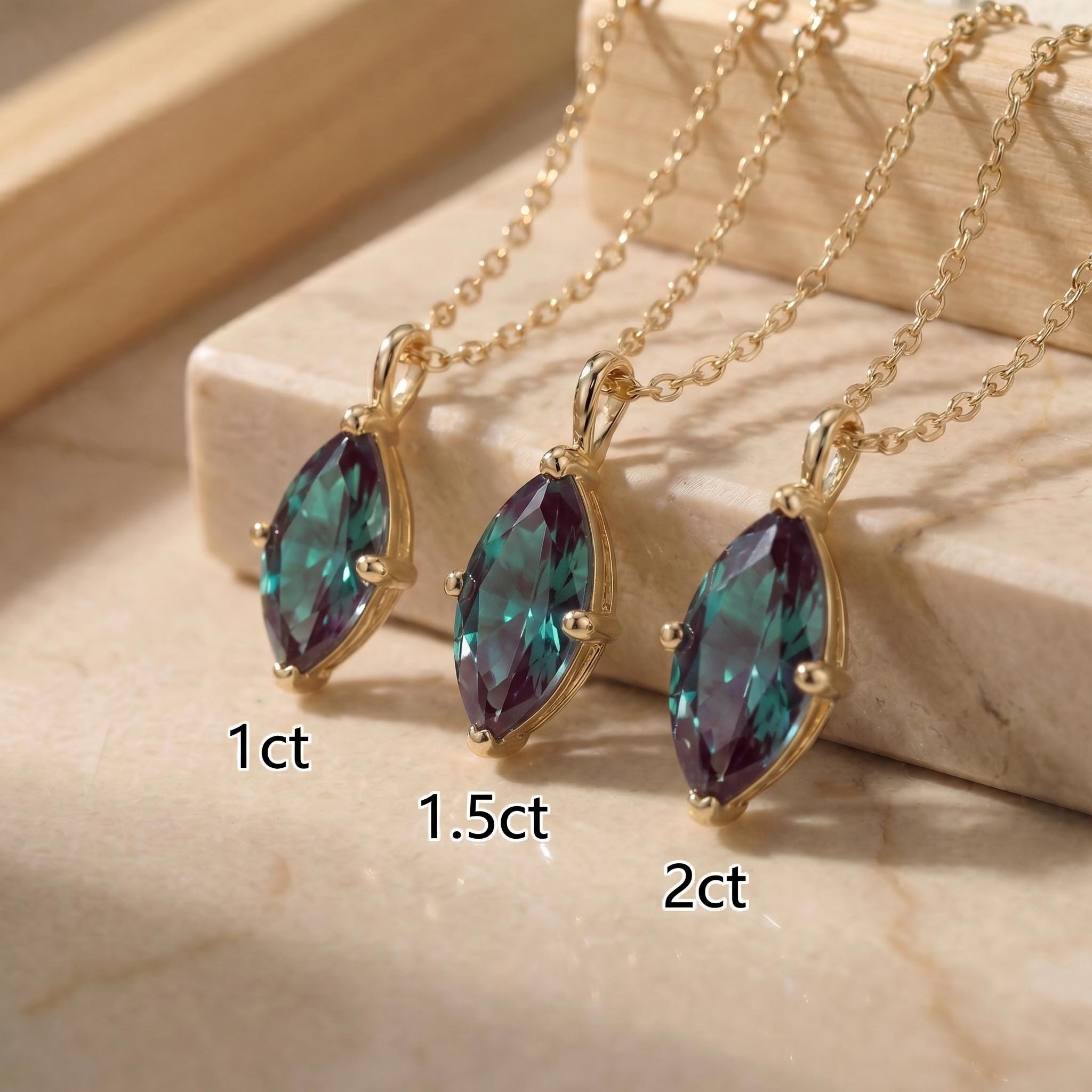 Marquise Alexandrite Necklace | June Birthstone Gift | 14K Gold Color Change Gemstone Pendant | Dainty Unique Gift for Her