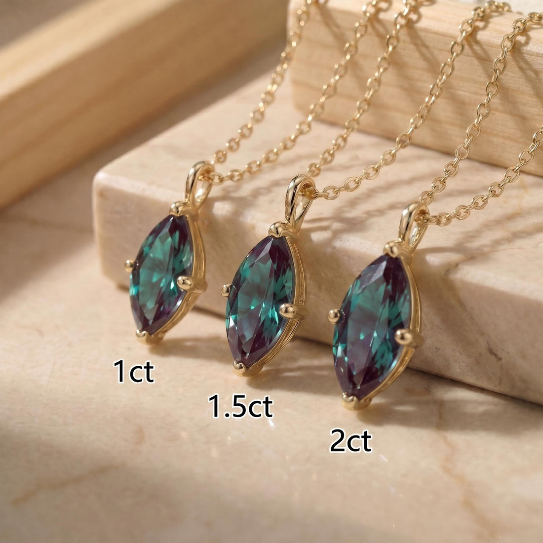 Marquise Alexandrite Necklace | June Birthstone Gift | 14K Gold Color Change Gemstone Pendant | Dainty Unique Gift for Her
