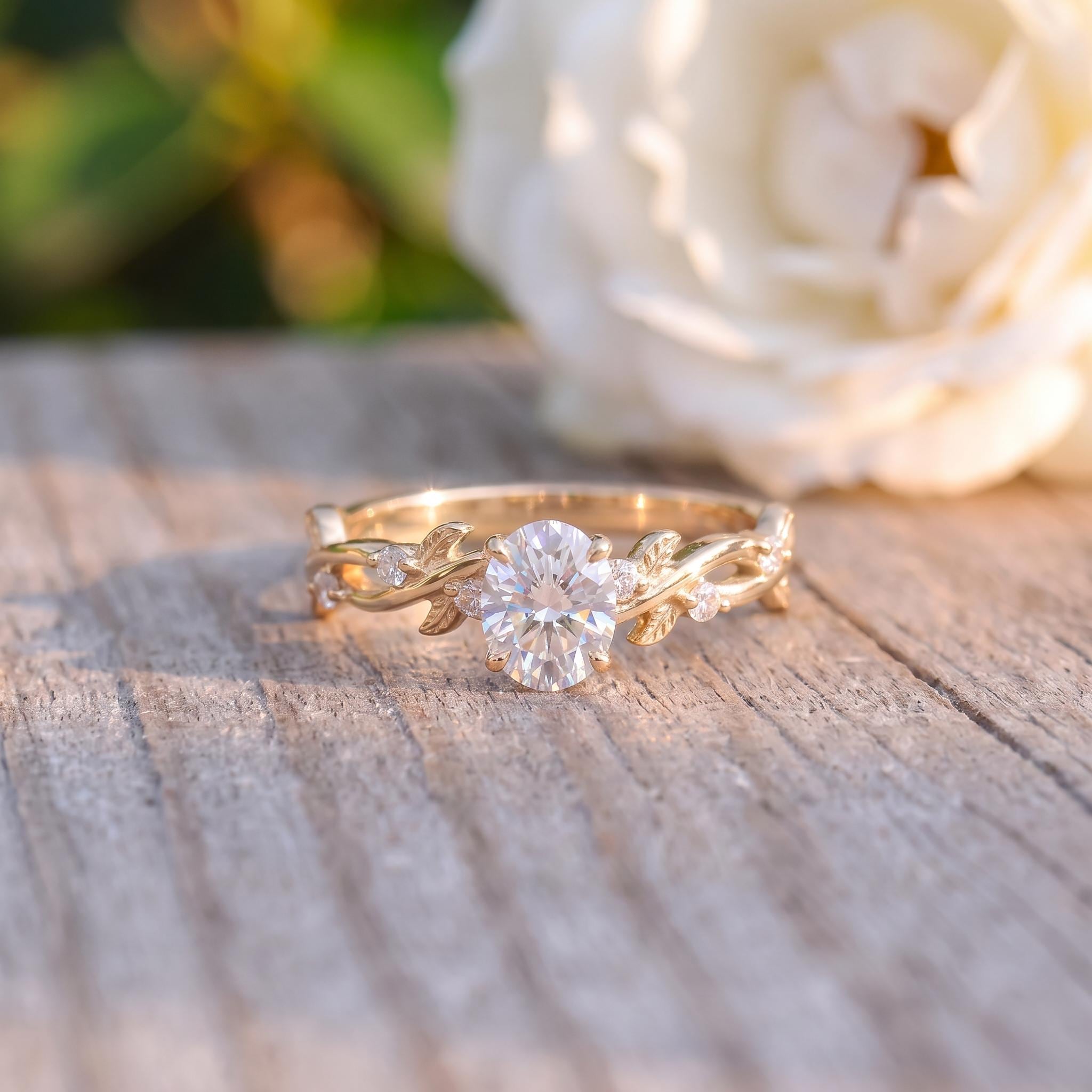 Lab Grown Diamond Ring for Women –Mother's Day Gift – 14K Gold Nature Inspired Jewelry-Engagement Ring