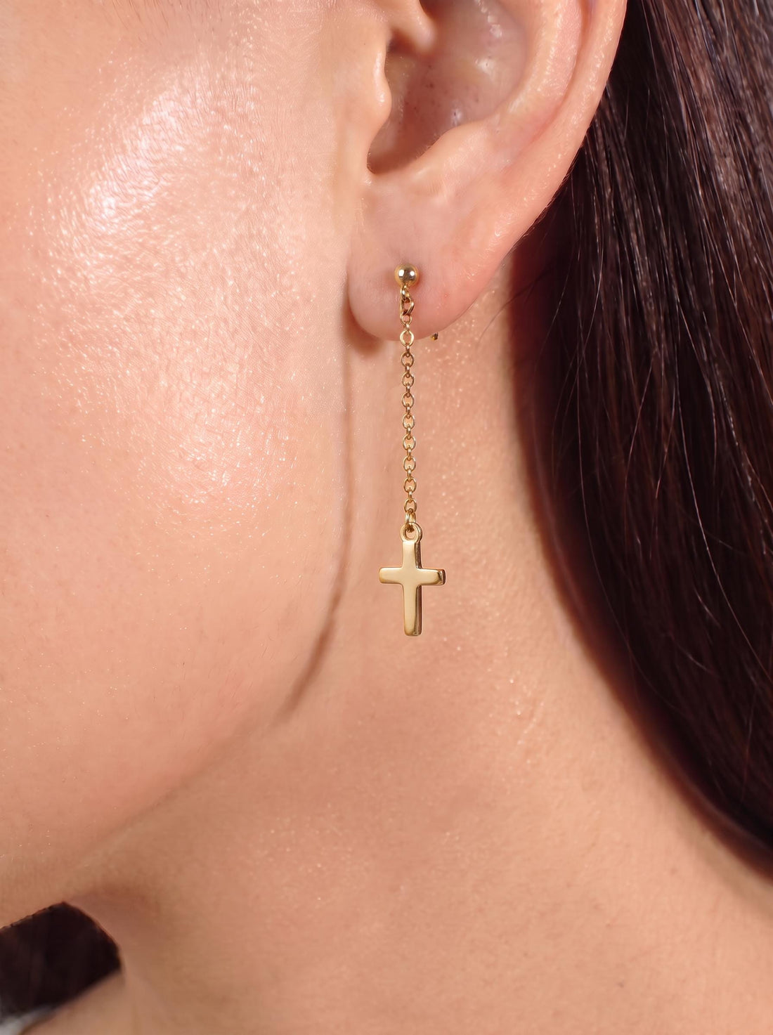 Minimalist Cross Dangle Earrings | Gothic Punk Chain Drop | Spiritual Religious Jewelry | Unisex Stainless Steel Gift