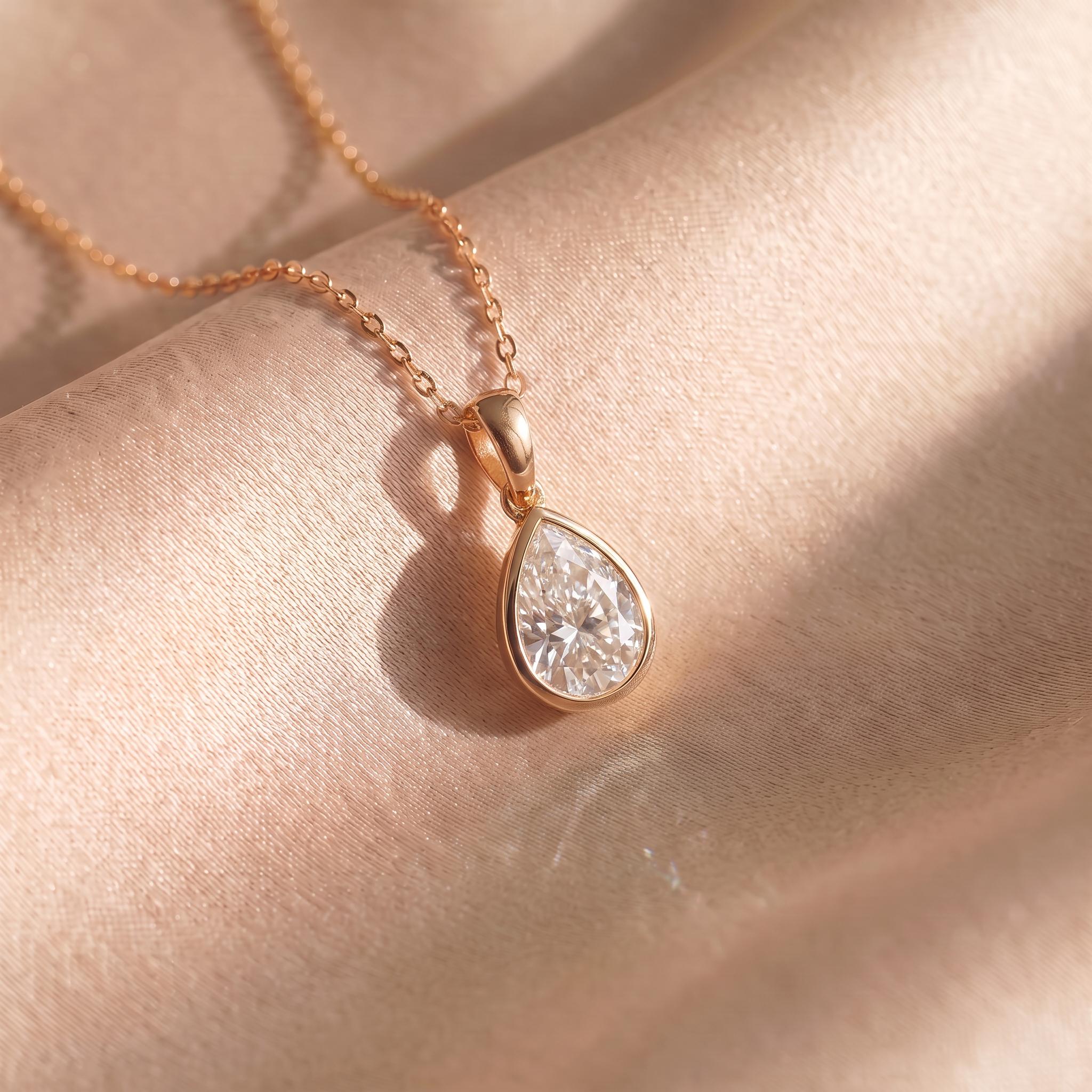 Dainty Pear Moissanite Necklace, Gold Bezel Set Teardrop Pendant, Delicate Solitaire Diamond Alternative, Minimalist Everyday Jewelry Gift