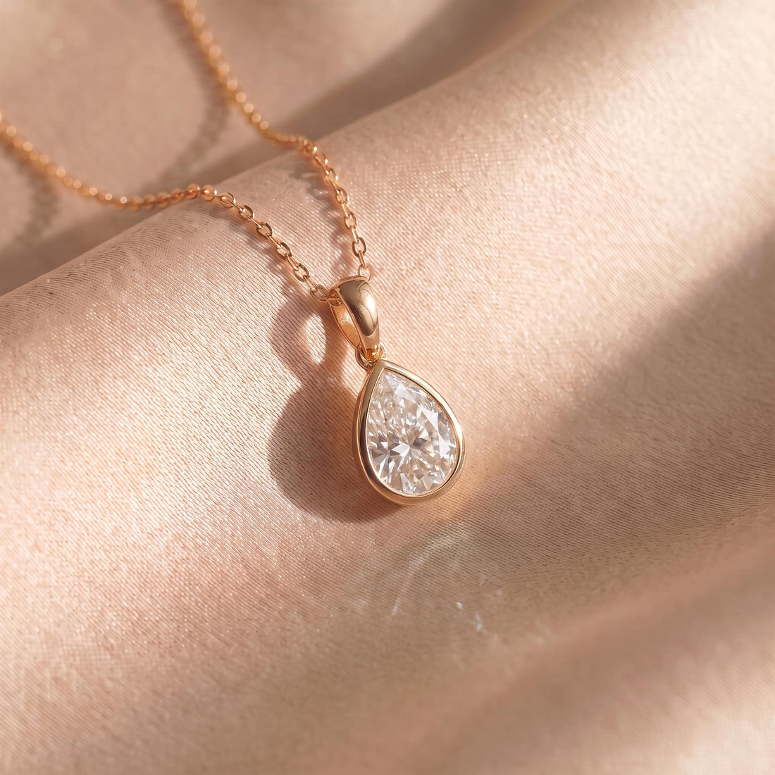 Dainty Pear Moissanite Necklace, Gold Bezel Set Teardrop Pendant, Delicate Solitaire Diamond Alternative, Minimalist Everyday Jewelry Gift