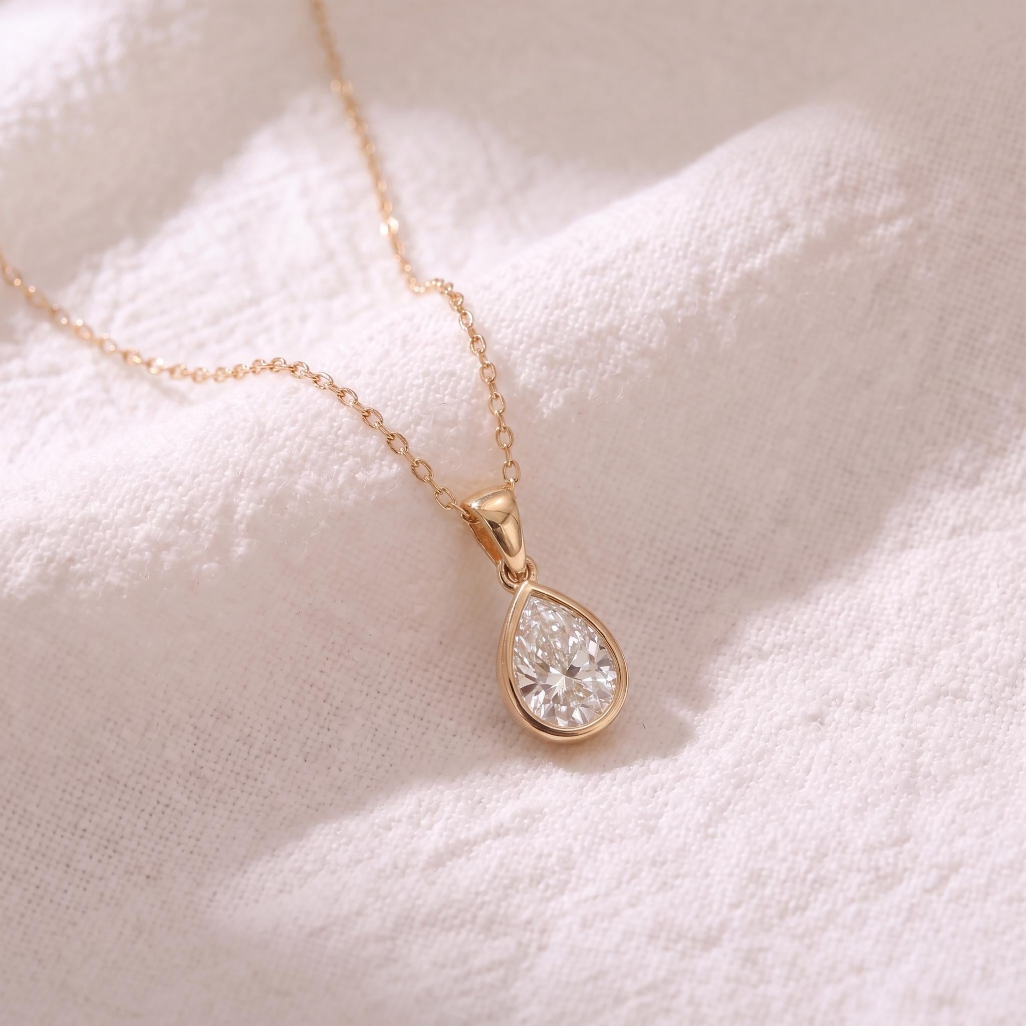 Dainty Pear Moissanite Necklace, Gold Bezel Set Teardrop Pendant, Delicate Solitaire Diamond Alternative, Minimalist Everyday Jewelry Gift