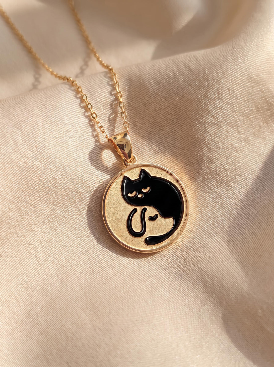 Delicate Gold Cat Dog Yin Yang Layered Necklace | Pet Lover Friendship Charm | Crescent Moon Stackable Animal Jewelry Gift for Her