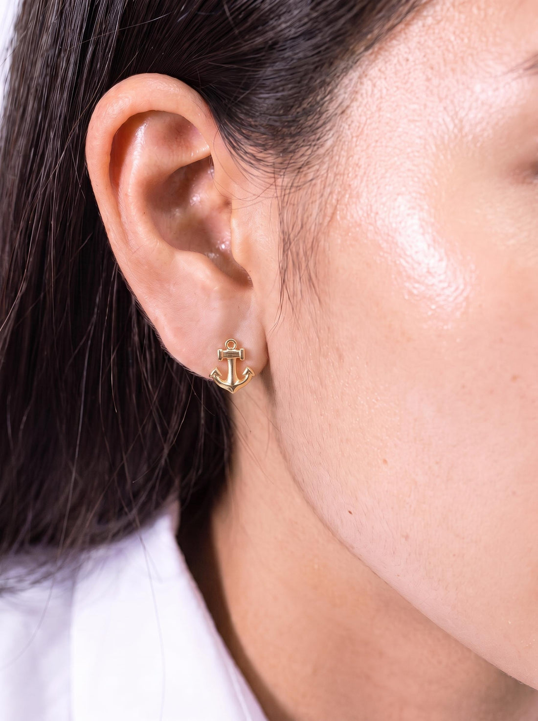 Dainty Gold Anchor Stud Earrings | Nautical Ocean Jewelry | Minimalist Marine Ship Anchor Studs | Everyday Summer Beach Earrings