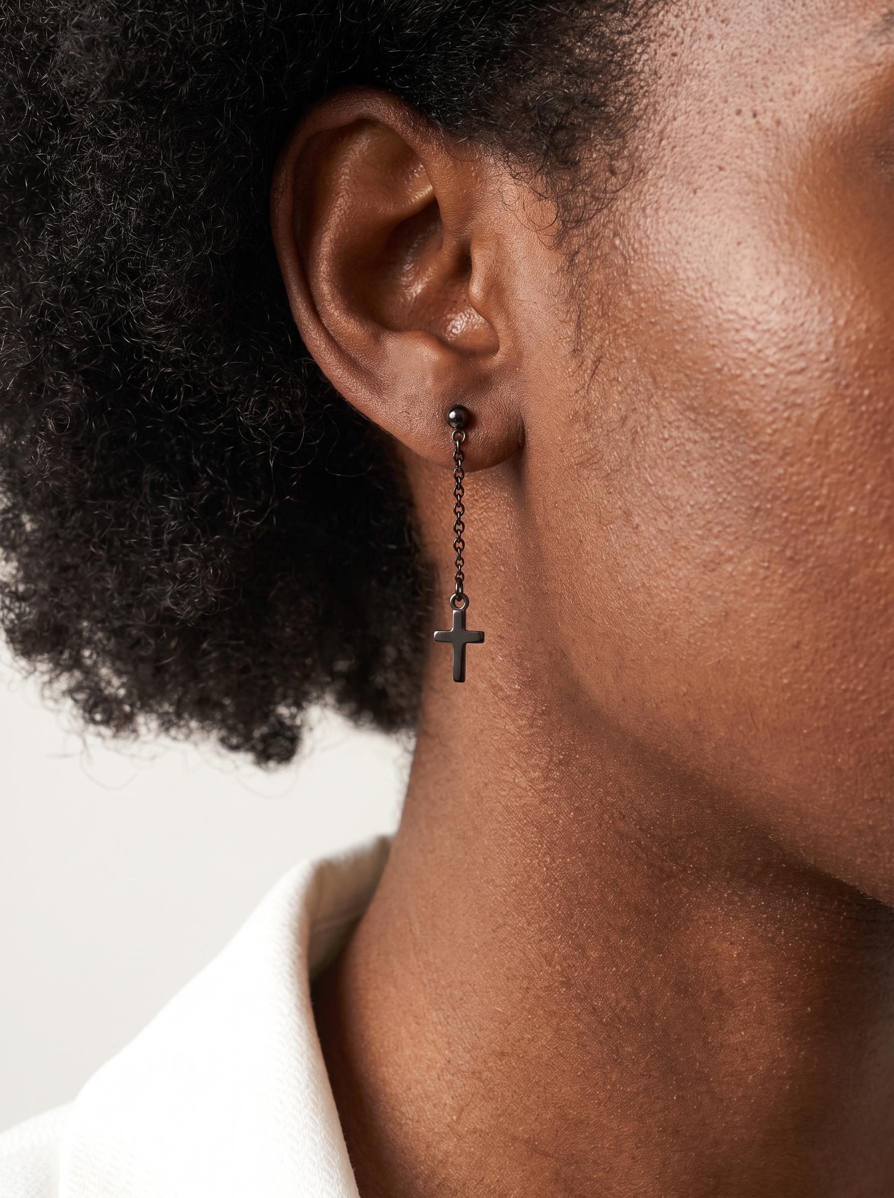 Minimalist Cross Dangle Earrings | Gothic Punk Chain Drop | Spiritual Religious Jewelry | Unisex Stainless Steel Gift
