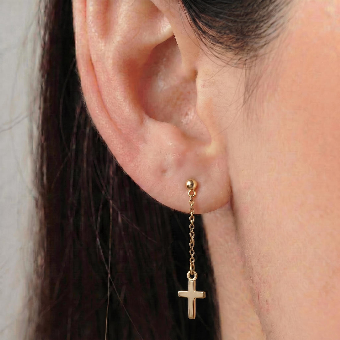 Minimalist Cross Dangle Earrings | Gothic Punk Chain Drop | Spiritual Religious Jewelry | Unisex Stainless Steel Gift