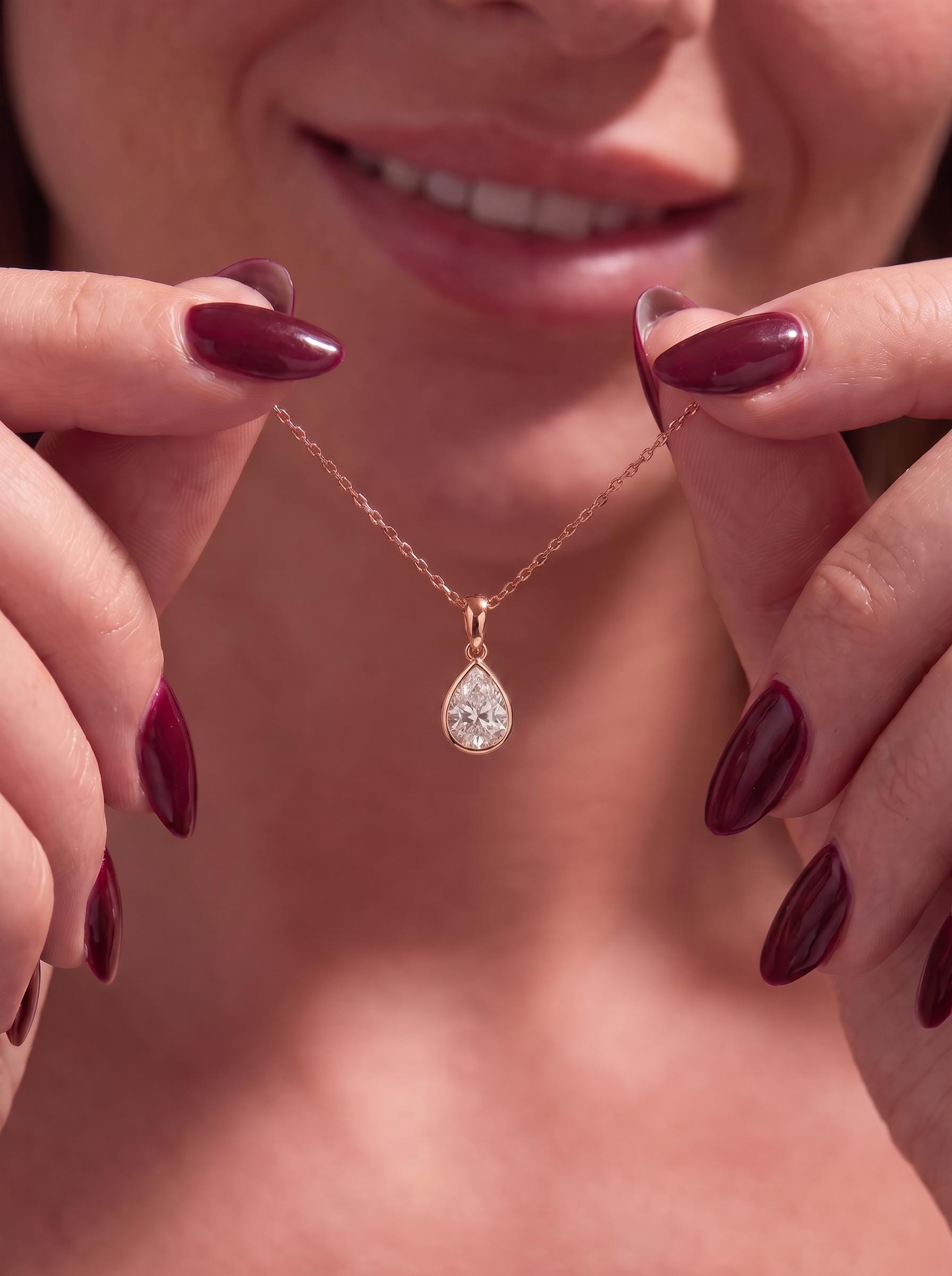 Dainty Pear Moissanite Necklace, Gold Bezel Set Teardrop Pendant, Delicate Solitaire Diamond Alternative, Minimalist Everyday Jewelry Gift