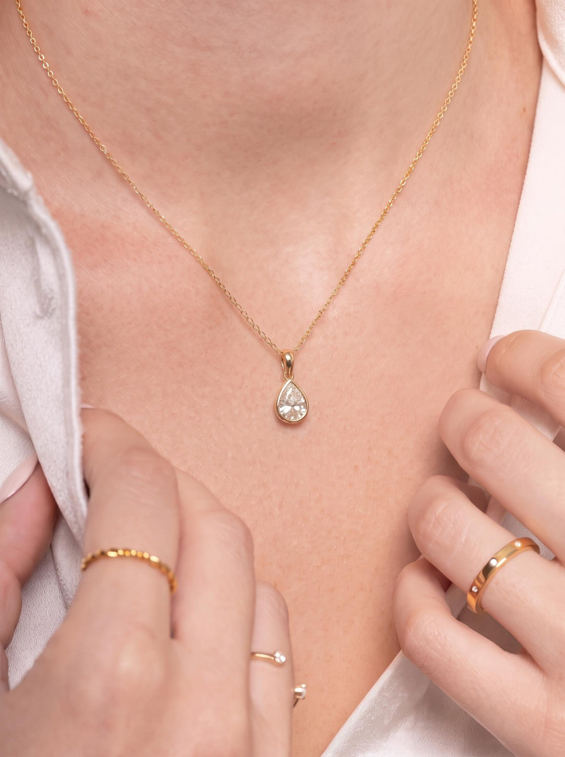 Dainty Pear Moissanite Necklace, Gold Bezel Set Teardrop Pendant, Delicate Solitaire Diamond Alternative, Minimalist Everyday Jewelry Gift