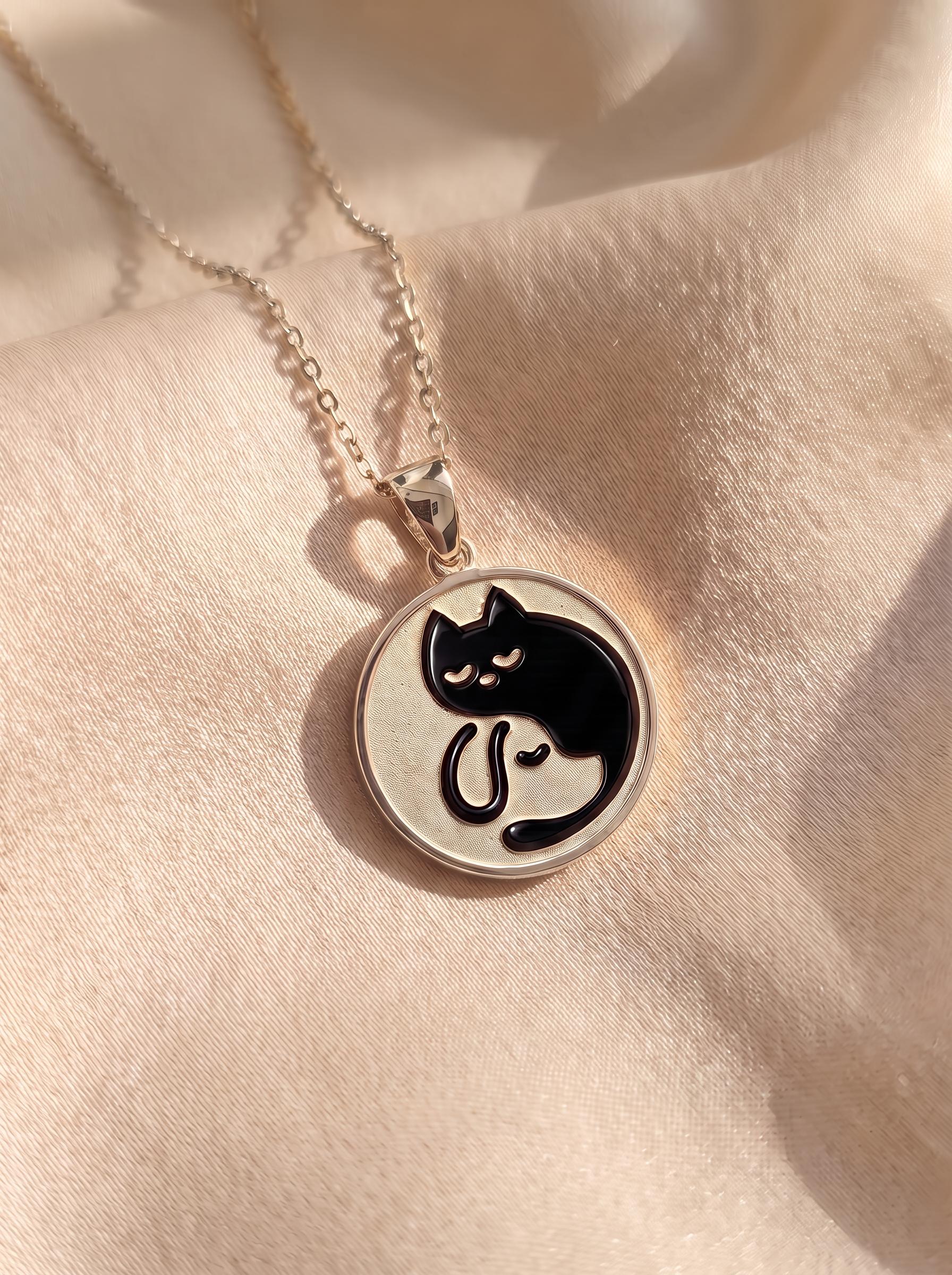 Delicate Gold Cat Dog Yin Yang Layered Necklace | Pet Lover Friendship Charm | Crescent Moon Stackable Animal Jewelry Gift for Her