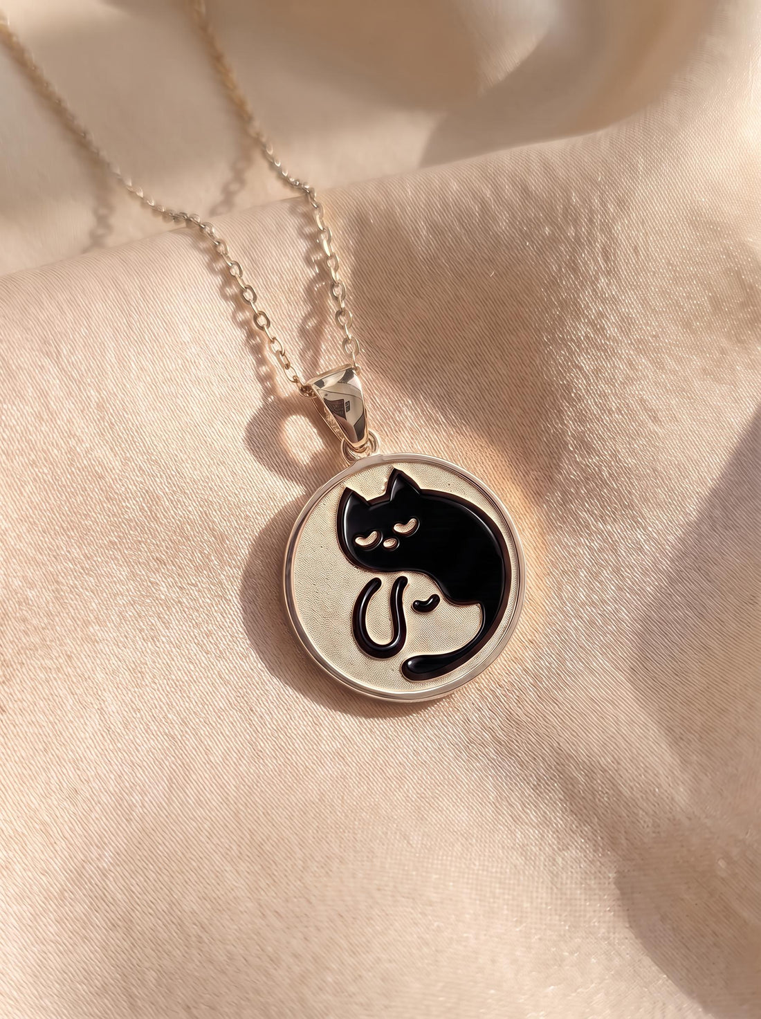Delicate Gold Cat Dog Yin Yang Layered Necklace | Pet Lover Friendship Charm | Crescent Moon Stackable Animal Jewelry Gift for Her