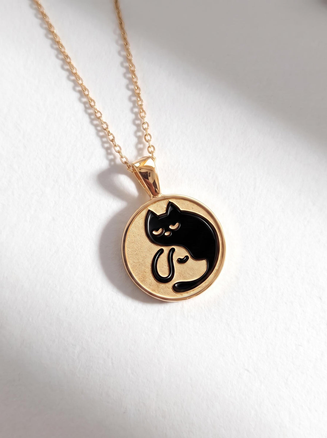 Delicate Gold Cat Dog Yin Yang Layered Necklace | Pet Lover Friendship Charm | Crescent Moon Stackable Animal Jewelry Gift for Her
