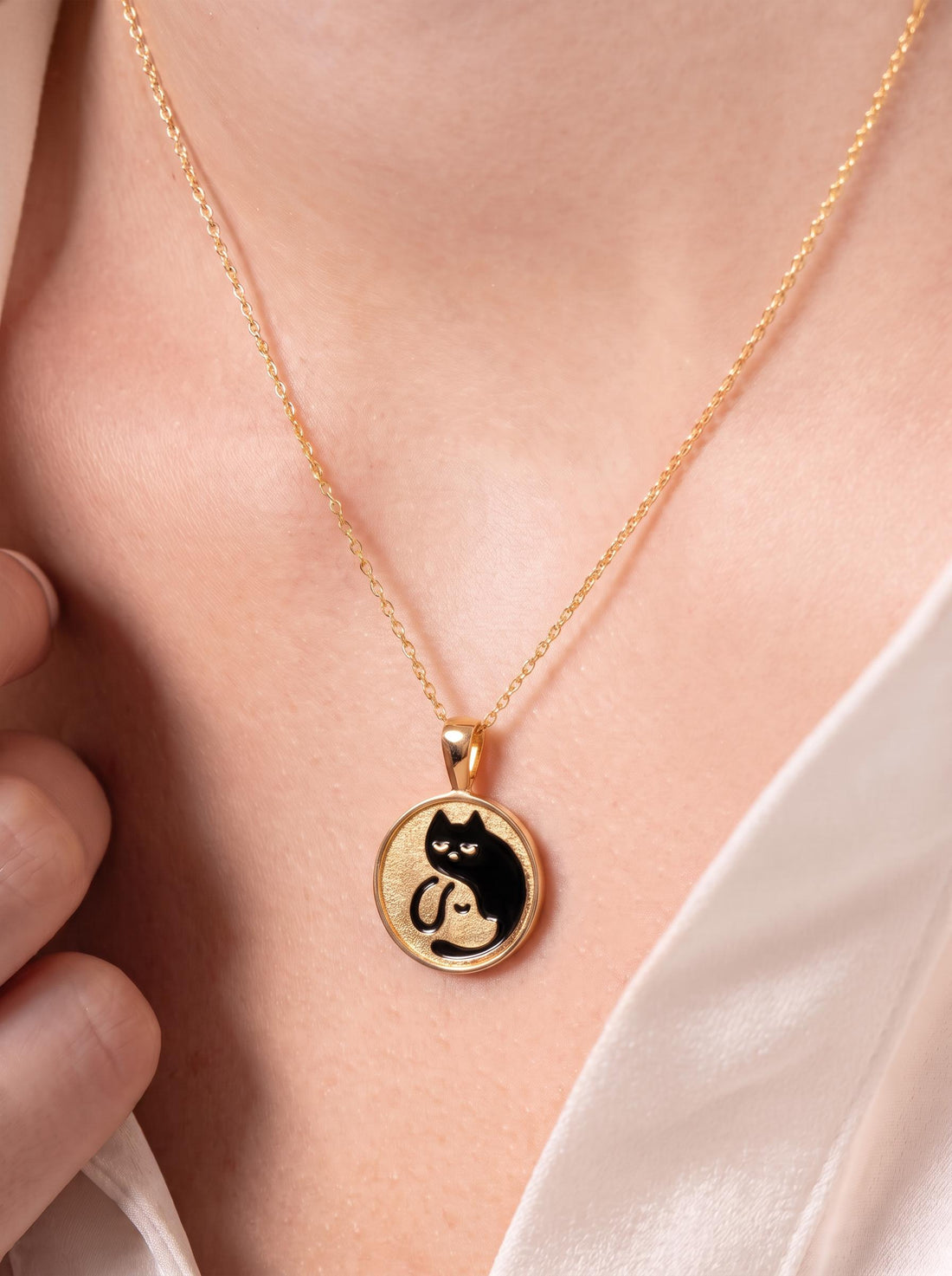Delicate Gold Cat Dog Yin Yang Layered Necklace | Pet Lover Friendship Charm | Crescent Moon Stackable Animal Jewelry Gift for Her