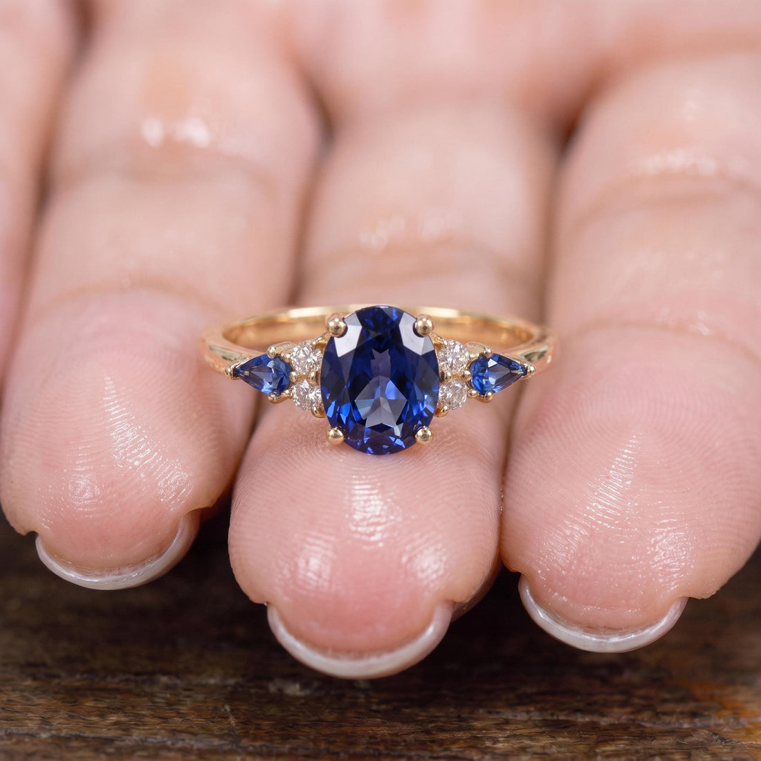 Oval Sapphire Ring for Women | Rose Gold Vintage Cluster Design | Blue Gemstone Anniversary Gift Jewelry
