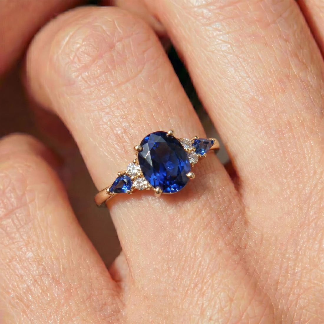 Oval Sapphire Ring for Women | Rose Gold Vintage Cluster Design | Blue Gemstone Anniversary Gift Jewelry