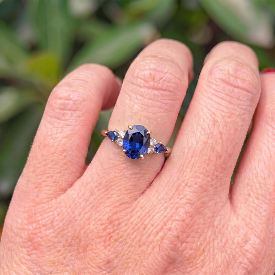 Oval Sapphire Ring for Women | Rose Gold Vintage Cluster Design | Blue Gemstone Anniversary Gift Jewelry