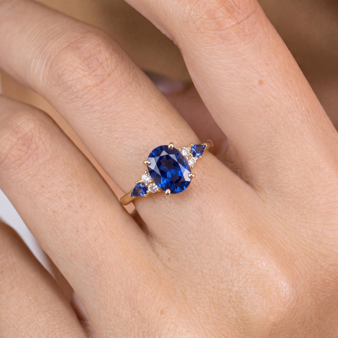 Oval Sapphire Ring for Women | Rose Gold Vintage Cluster Design | Blue Gemstone Anniversary Gift Jewelry
