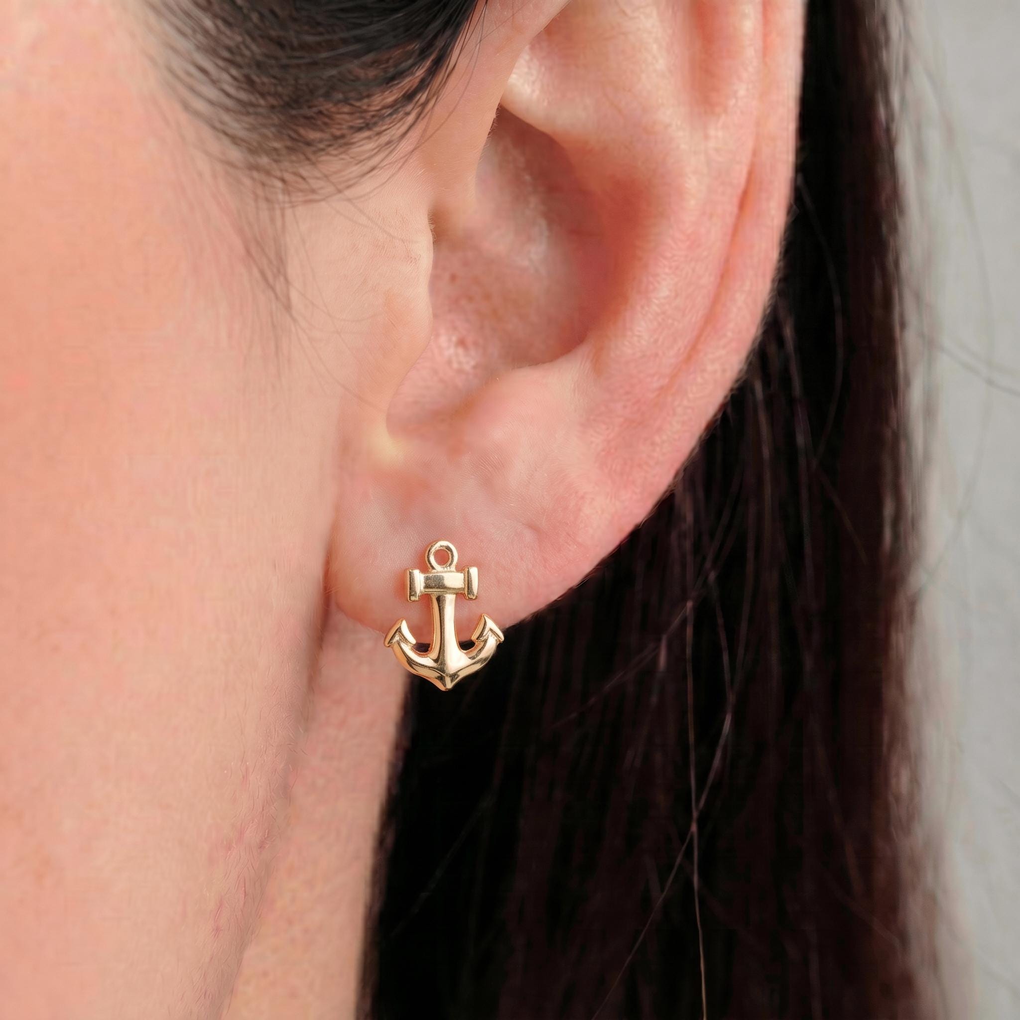 Dainty Gold Anchor Stud Earrings | Nautical Ocean Jewelry | Minimalist Marine Ship Anchor Studs | Everyday Summer Beach Earrings