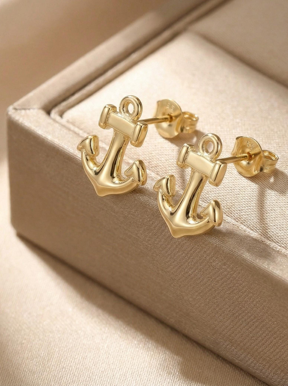 Dainty Gold Anchor Stud Earrings | Nautical Ocean Jewelry | Minimalist Marine Ship Anchor Studs | Everyday Summer Beach Earrings