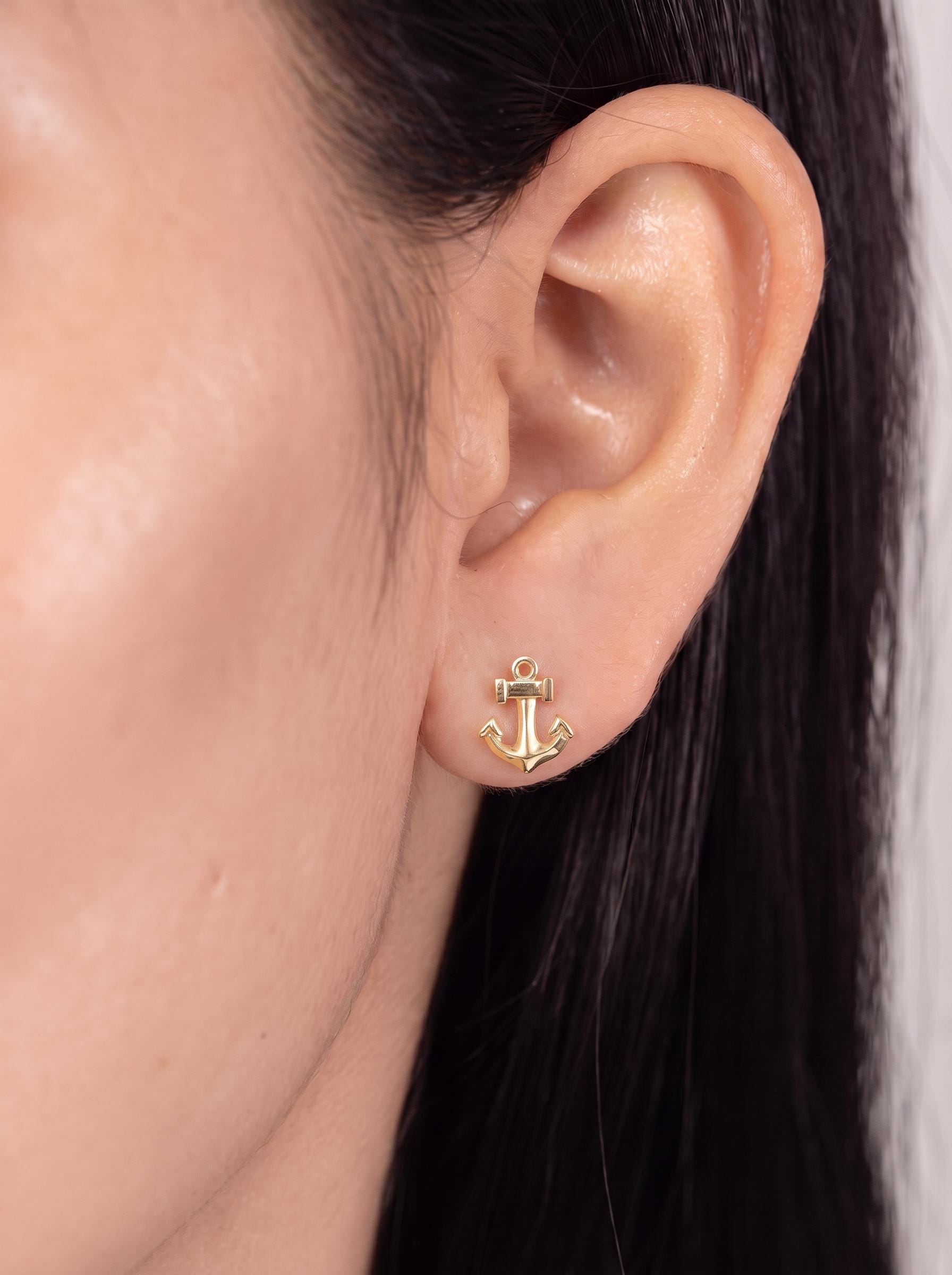 Dainty Gold Anchor Stud Earrings | Nautical Ocean Jewelry | Minimalist Marine Ship Anchor Studs | Everyday Summer Beach Earrings