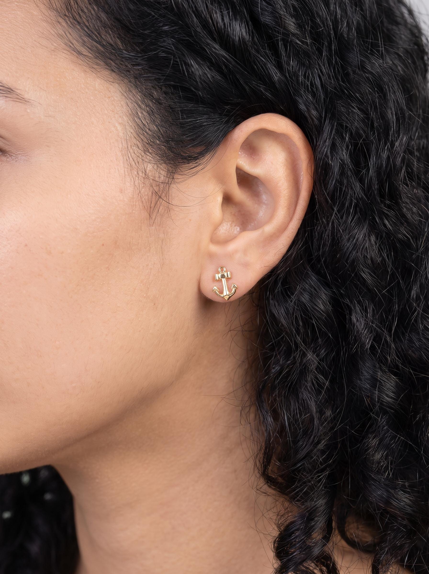 Dainty Gold Anchor Stud Earrings | Nautical Ocean Jewelry | Minimalist Marine Ship Anchor Studs | Everyday Summer Beach Earrings