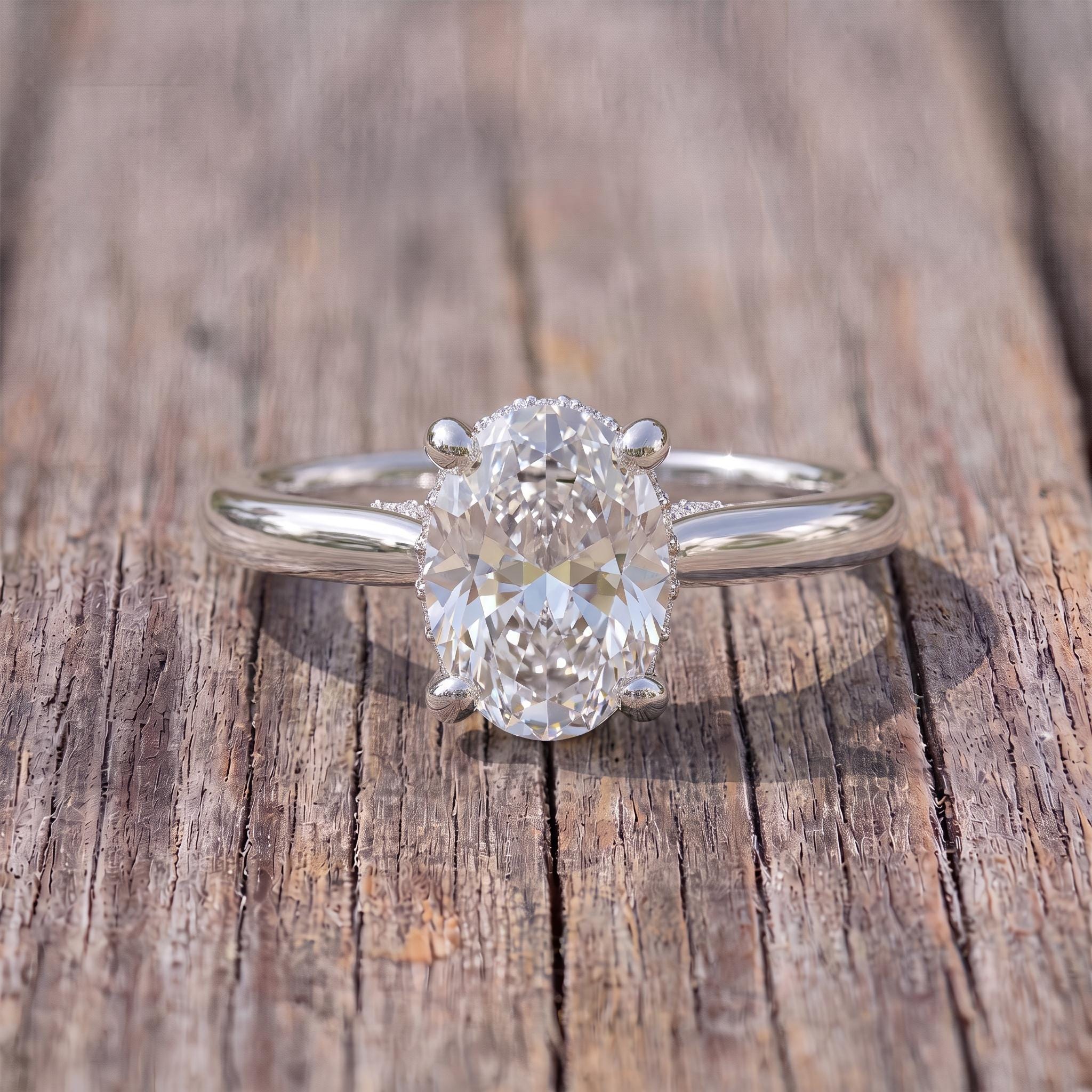 1.25 CT Elegant Oval Cut Diamond Engagement Ring | Hidden Halo Pavé Solitaire Ring | 14K Gold Proposal Ring | Anniversary Ring Gift for Her