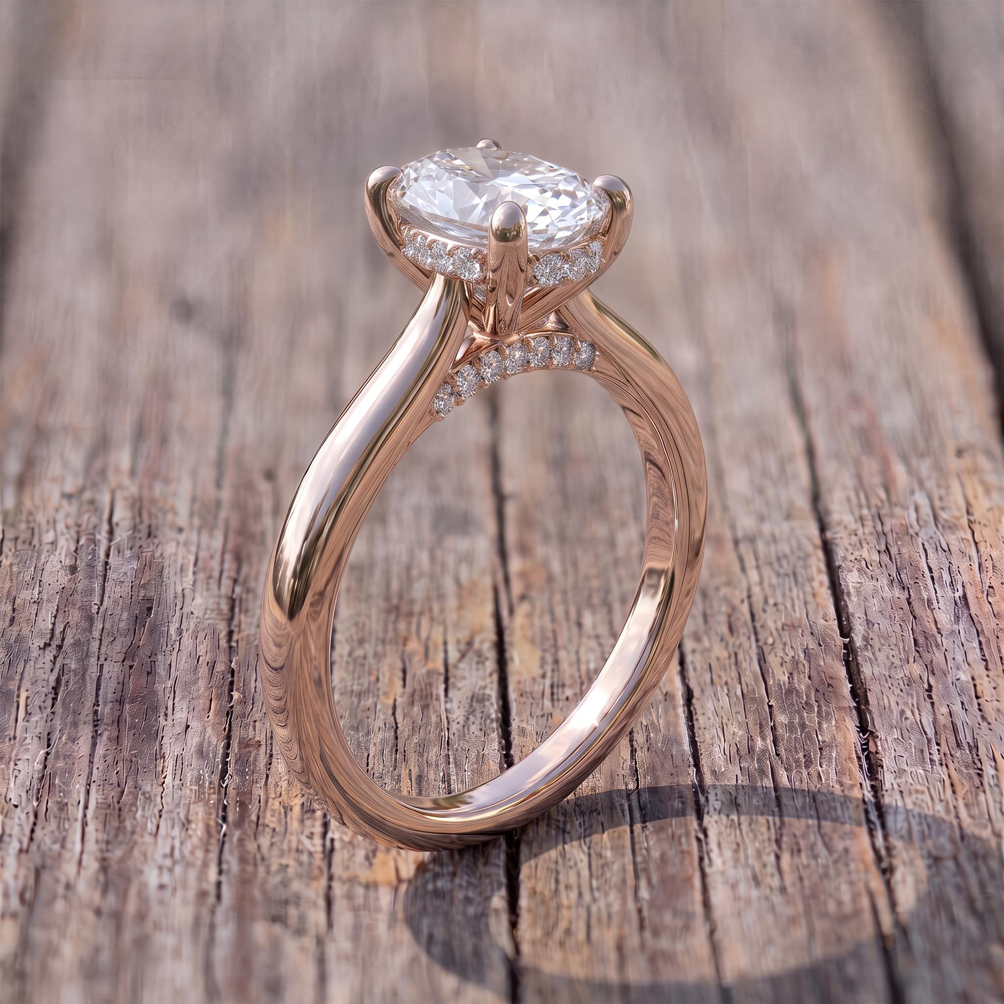 1.25 CT Elegant Oval Cut Diamond Engagement Ring | Hidden Halo Pavé Solitaire Ring | 14K Gold Proposal Ring | Anniversary Ring Gift for Her