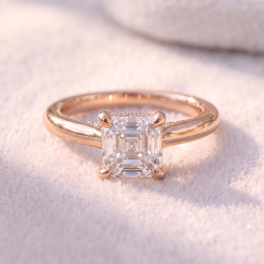 Asscher Cut Diamond Solitaire Engagement Ring | Classic Cathedral Set Proposal Ring | Timeless Anniversary Gift for Her