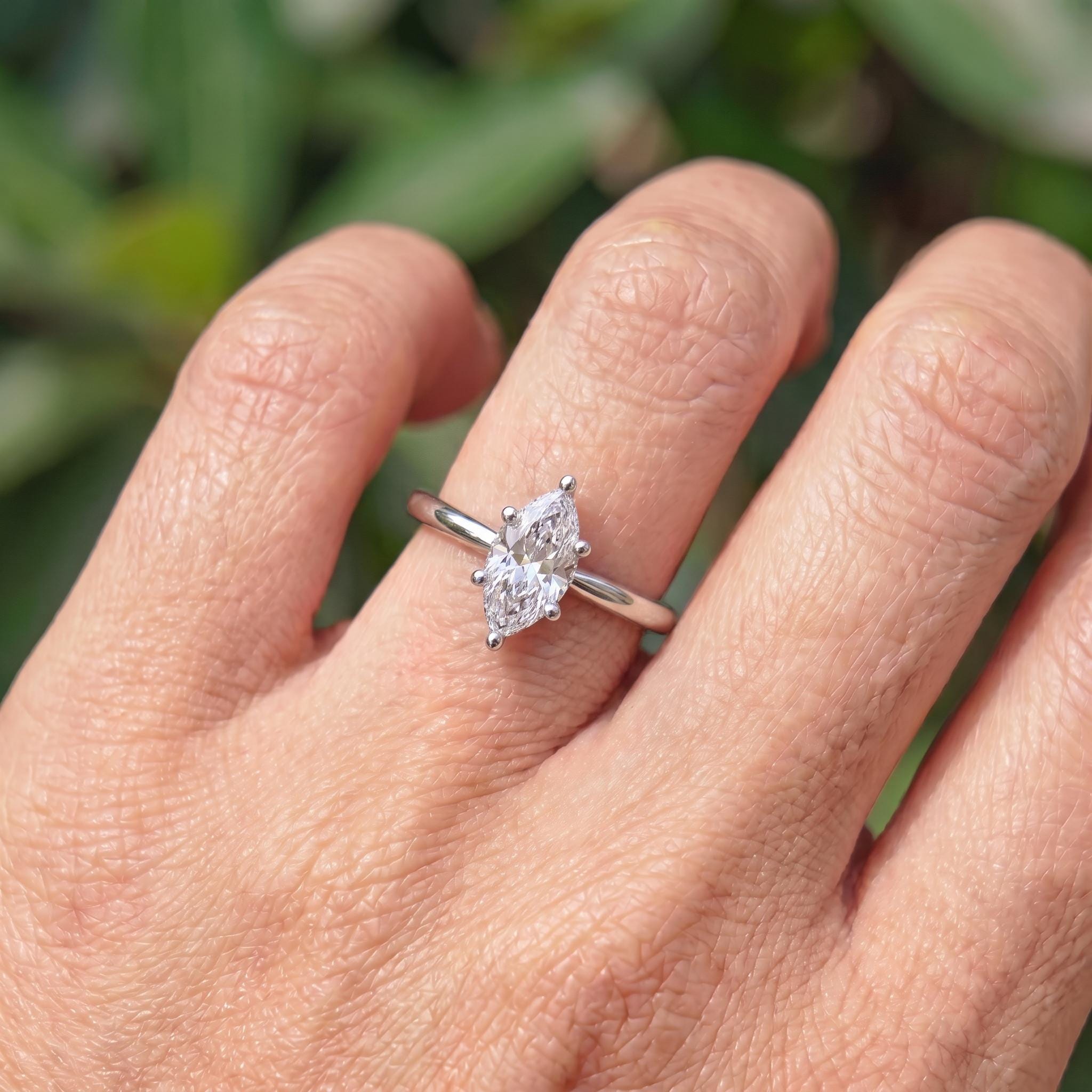 Elegant Marquise Diamond Solitaire Ring | Unique Bubble Prong Engagement Ring | 14K Gold Promise Ring | Anniversary Gift