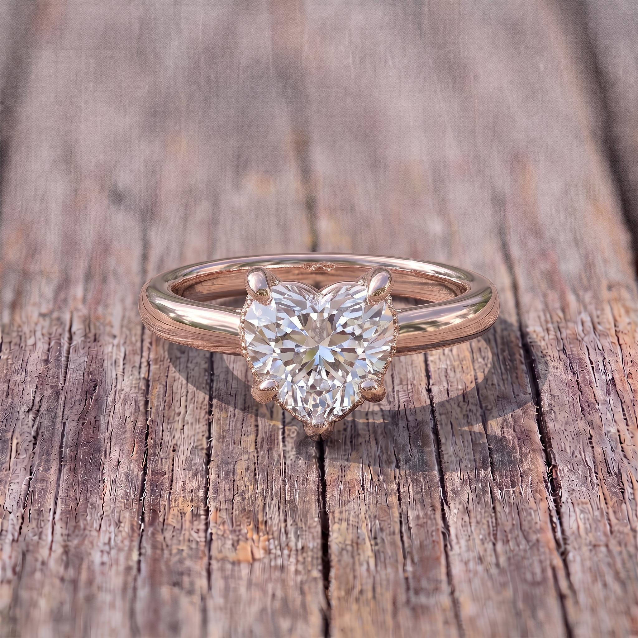 Heart Shaped Diamond Engagement Ring, Solitaire Promise Ring, Dainty Anniversary Gift for Her, Unique Wedding Proposal Jewelry