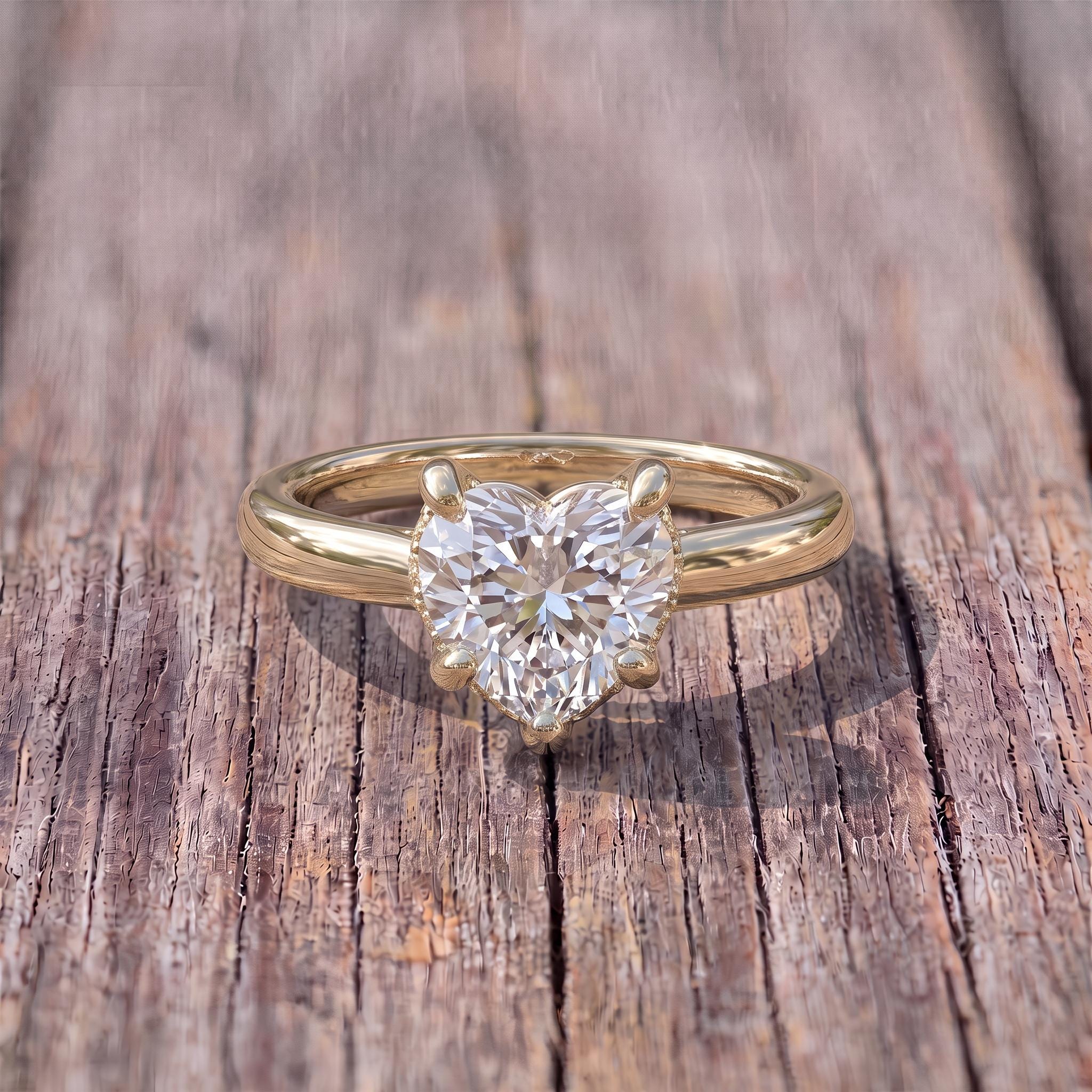Heart Shaped Diamond Engagement Ring, Solitaire Promise Ring, Dainty Anniversary Gift for Her, Unique Wedding Proposal Jewelry